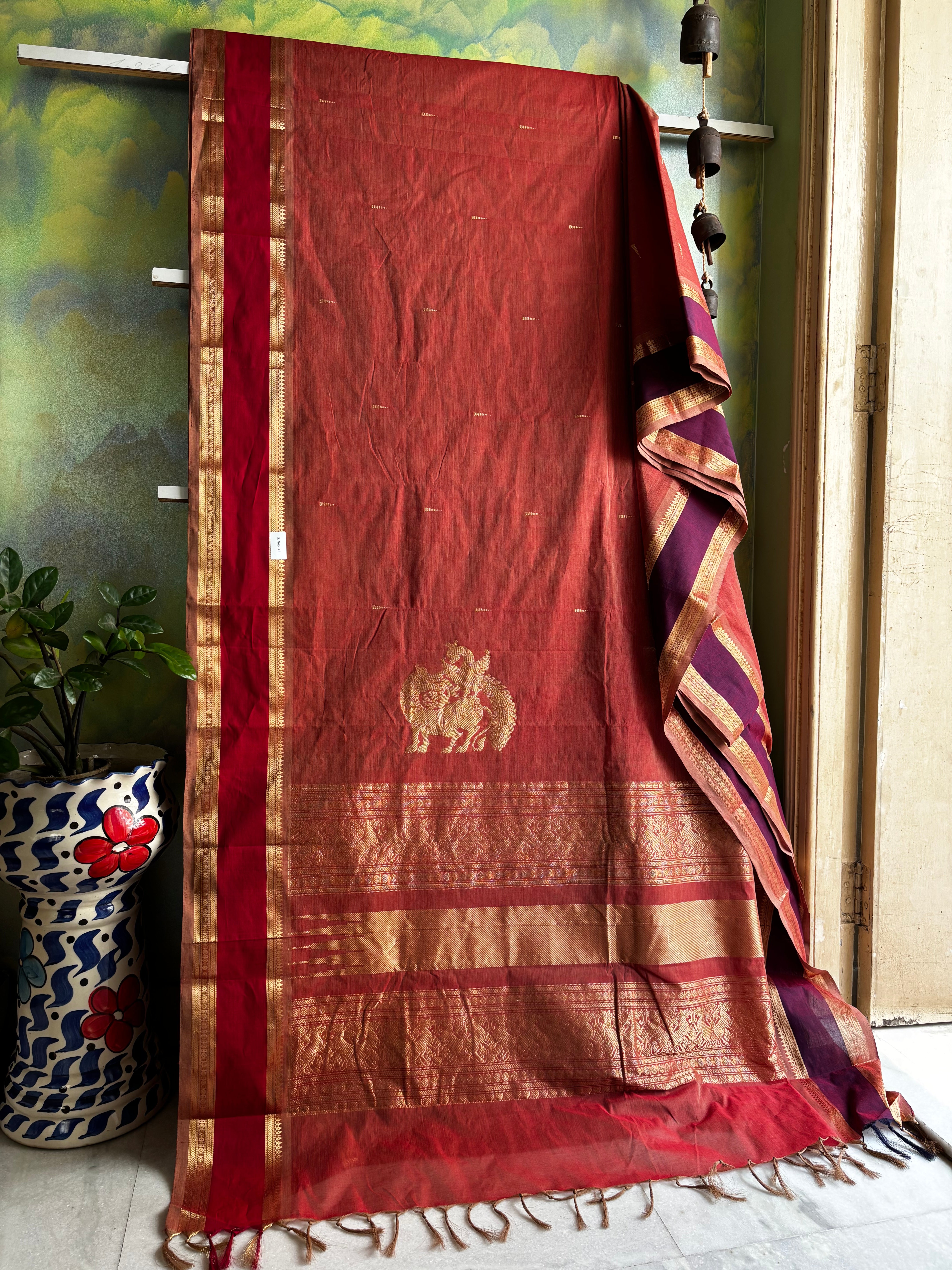 Handwoven Light Pale Red Colour Kanchipuram Cotton Saree