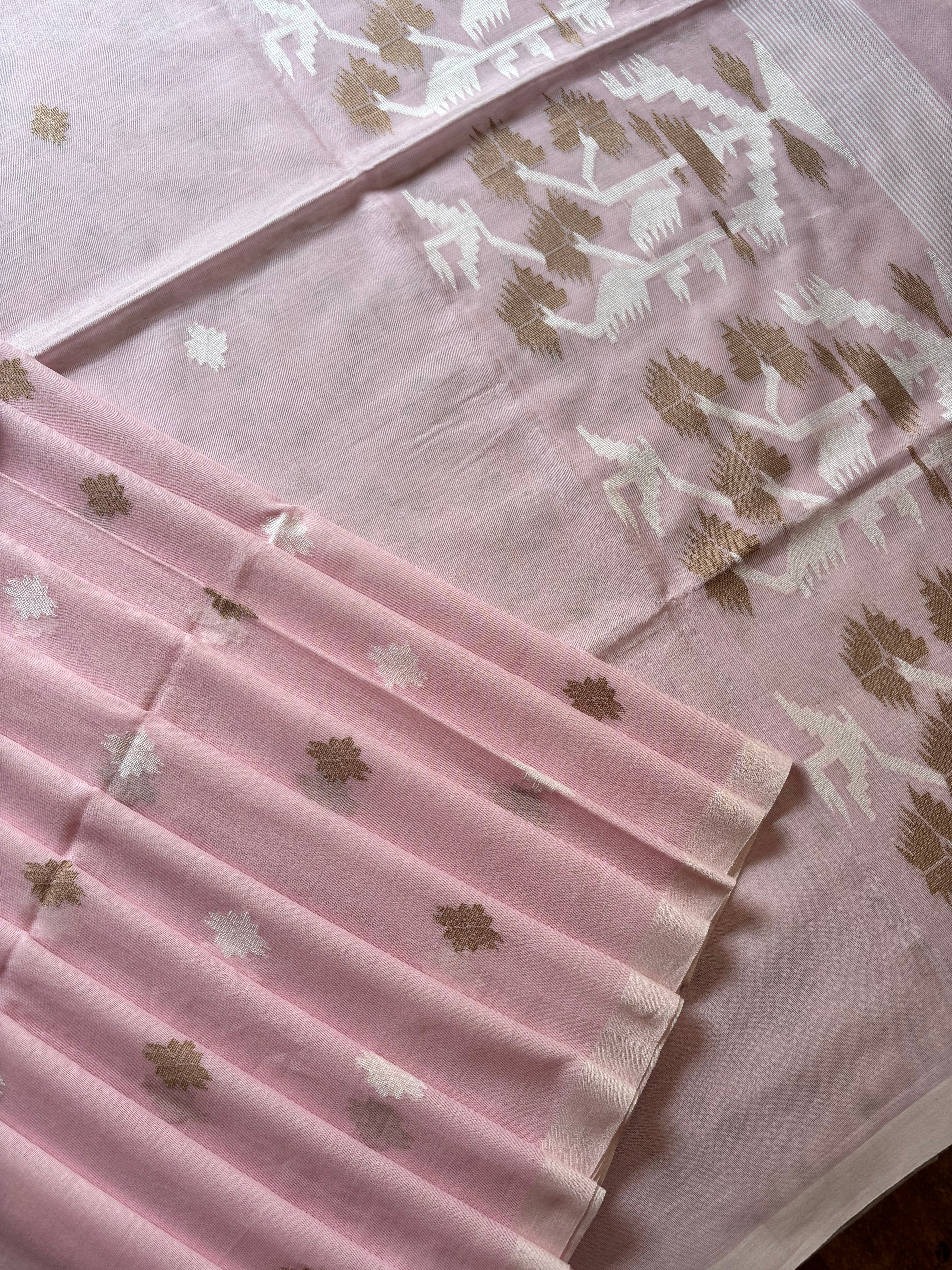 Baby Pink Cotton Jamdani
