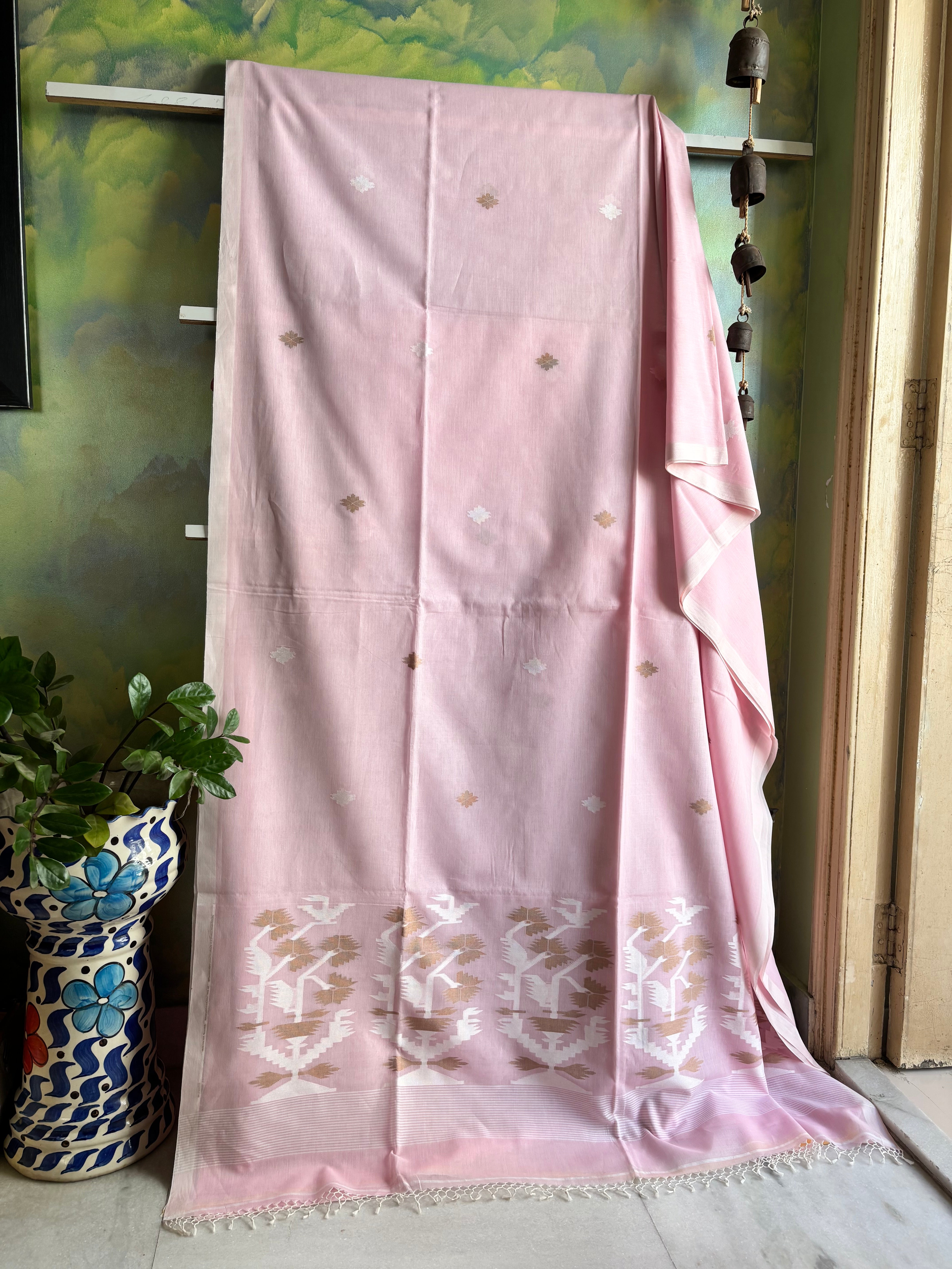 Baby Pink Cotton Jamdani