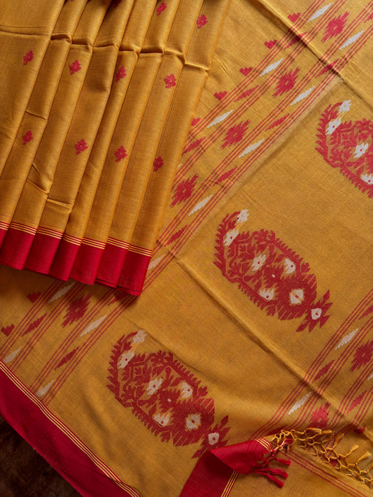 Handwoven Mustard Red Cotton Jamdani