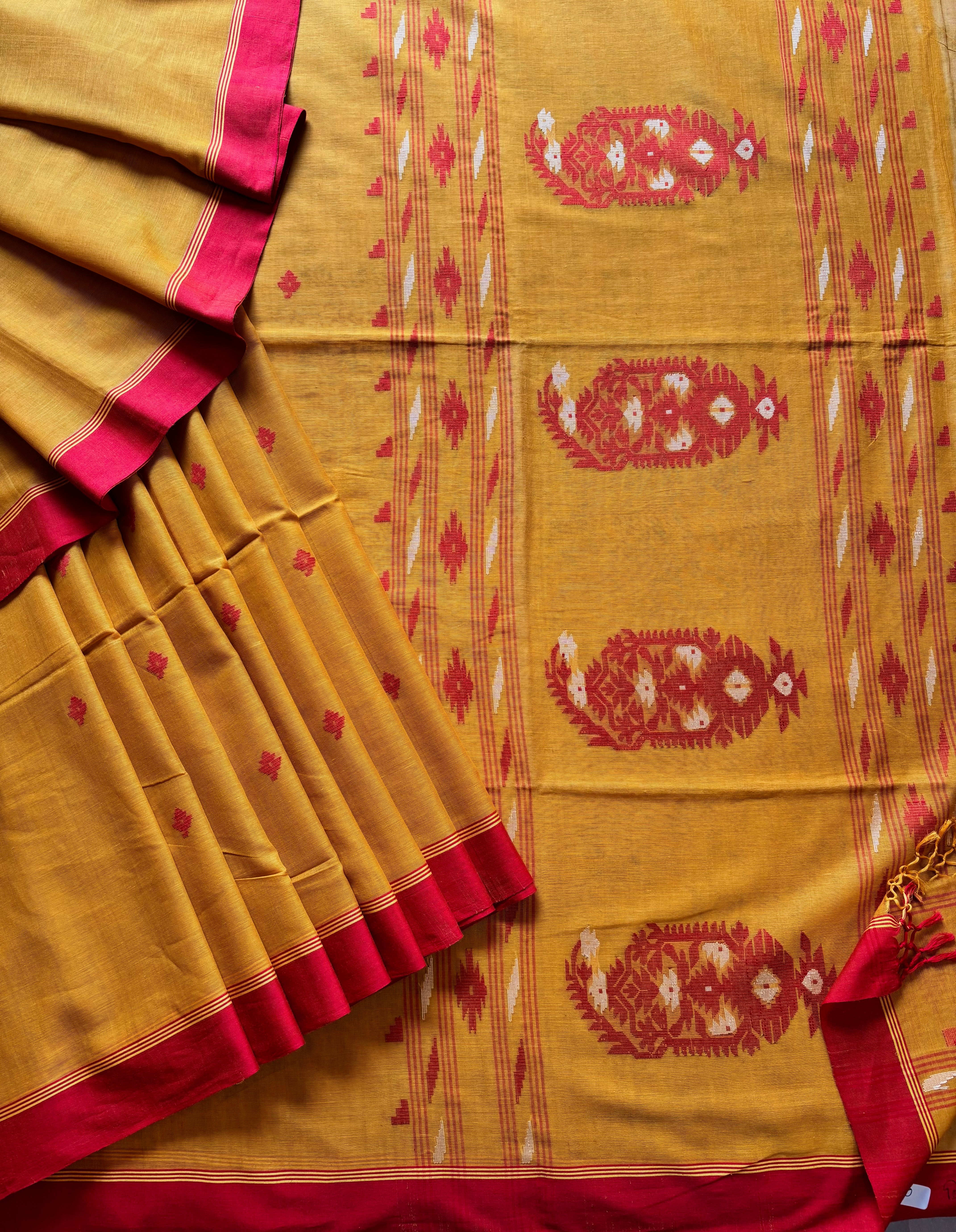 Handwoven Mustard Red Cotton Jamdani
