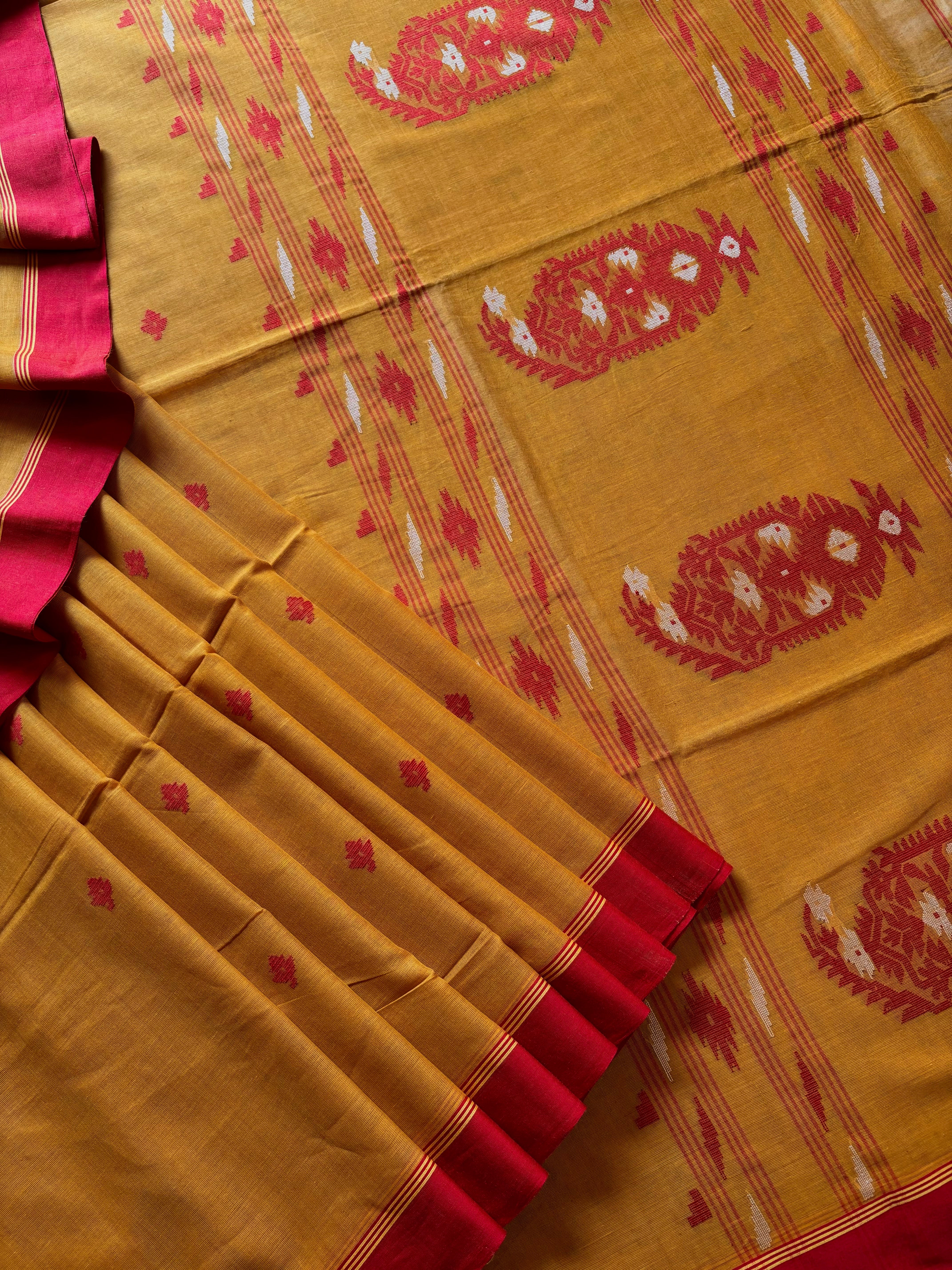 Handwoven Mustard Red Cotton Jamdani
