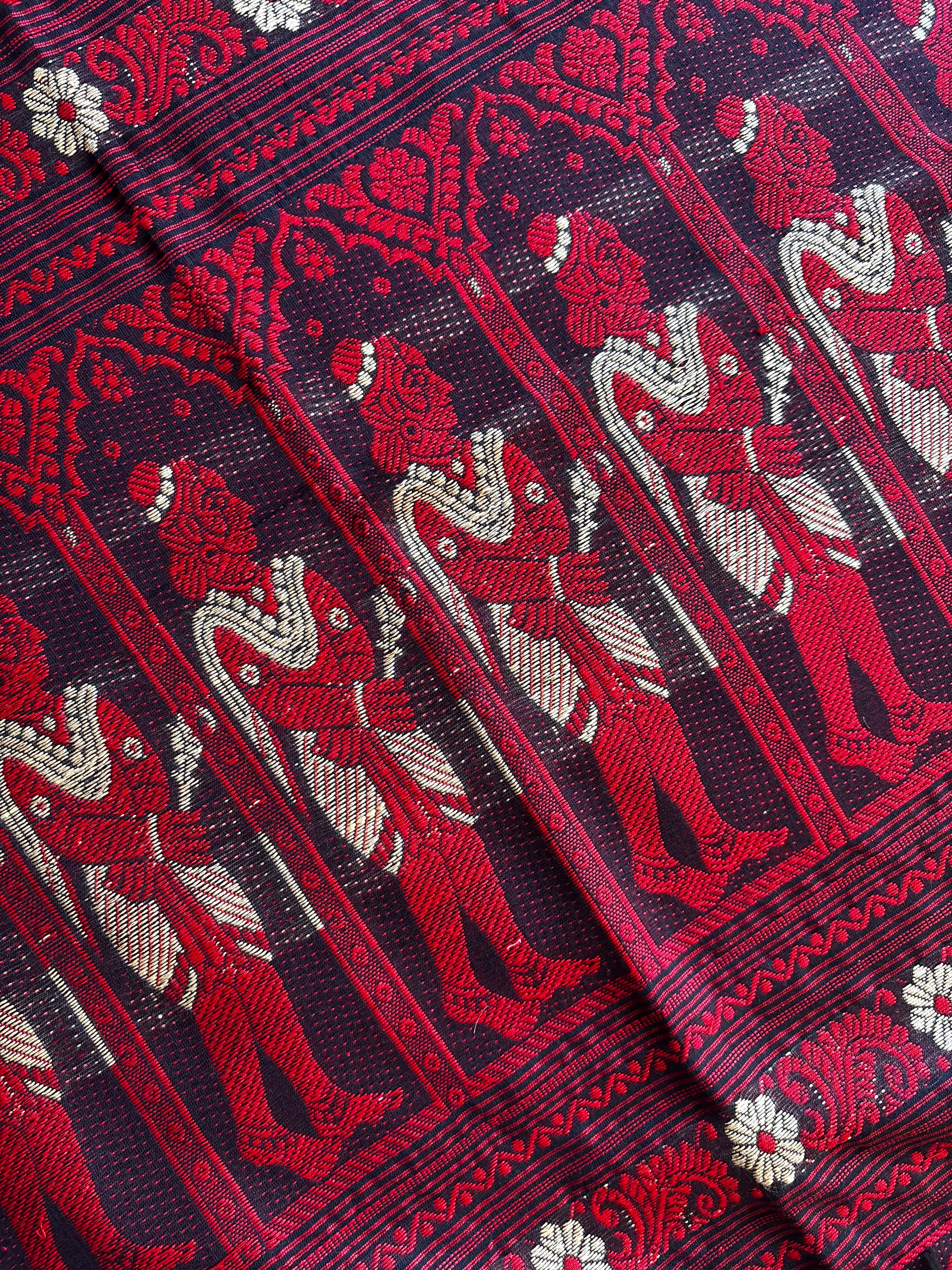 Handwoven Black Red Cotton Baluchari Saree