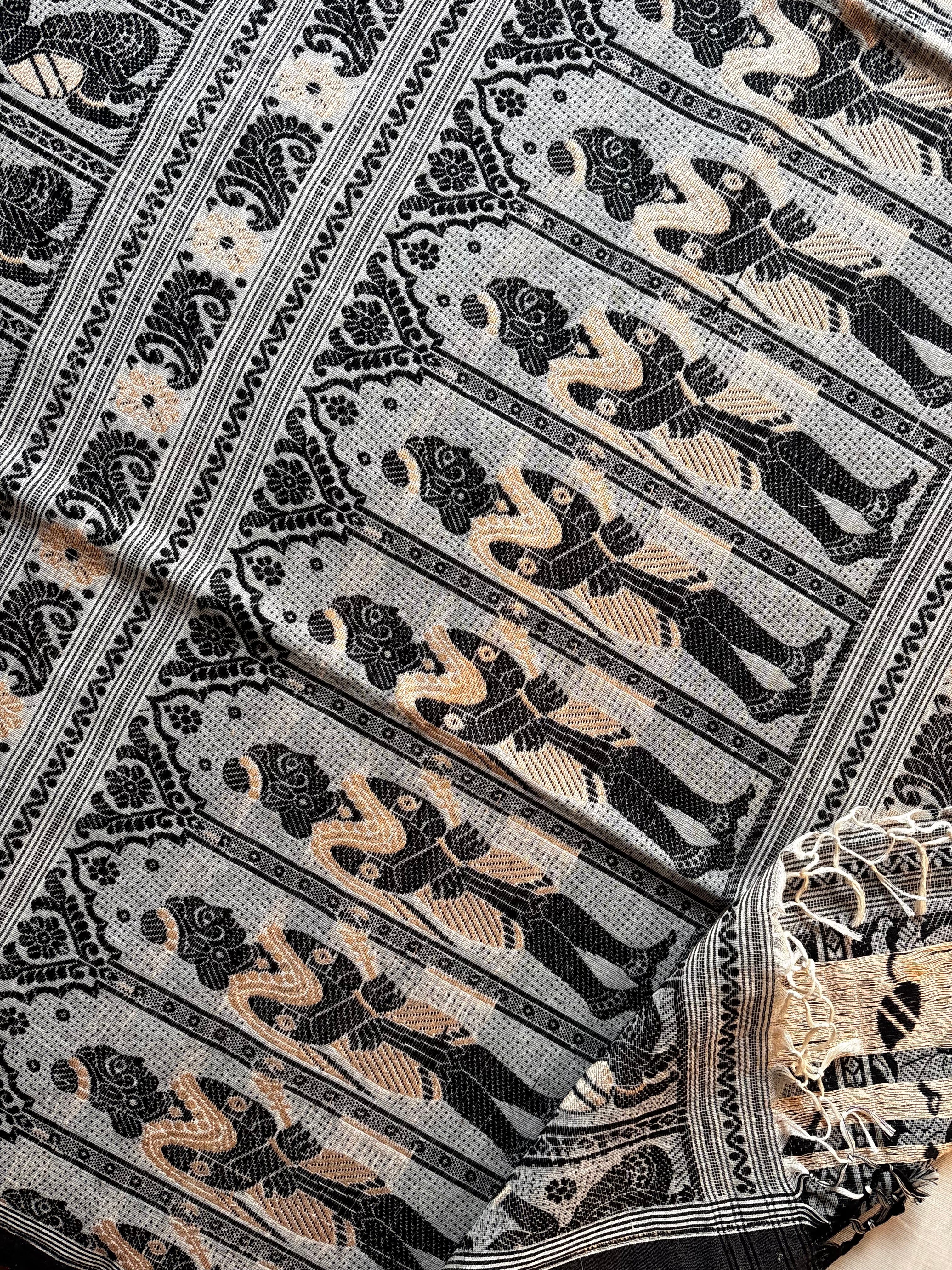 Handwoven Offwhite Colour Cotton Baluchari Saree