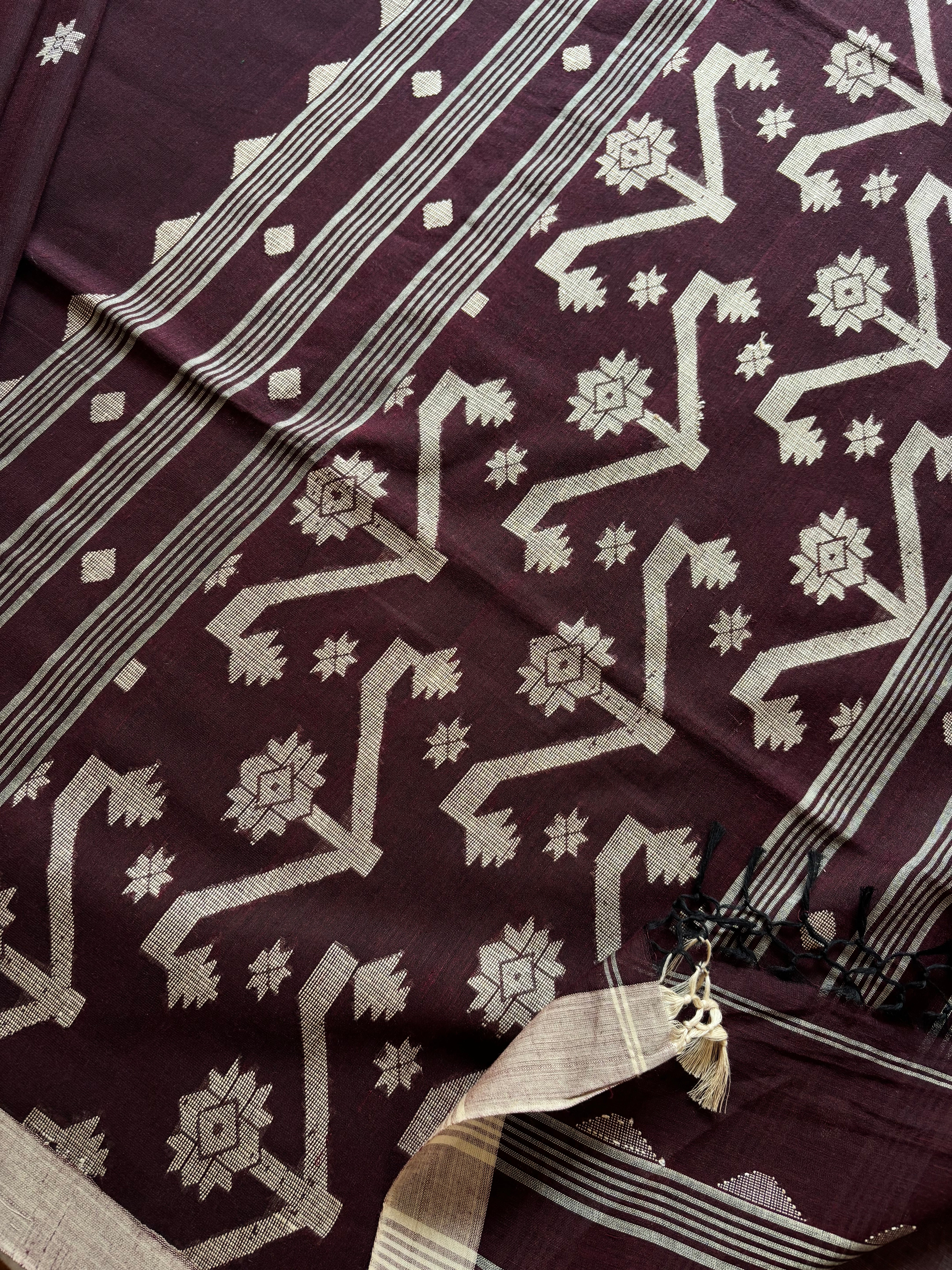Dark Plum Colour Cotton Jamdani