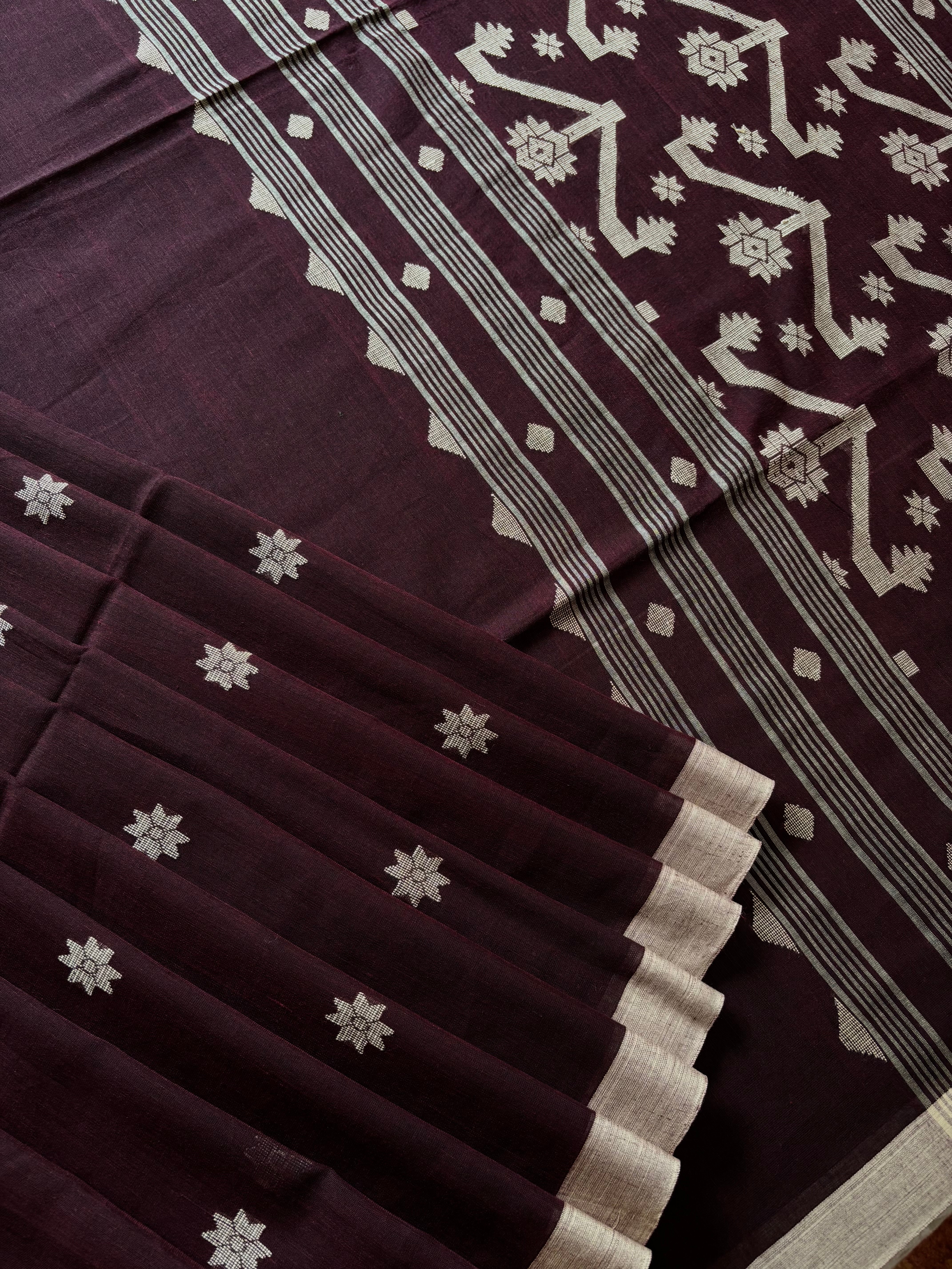 Dark Plum Colour Cotton Jamdani
