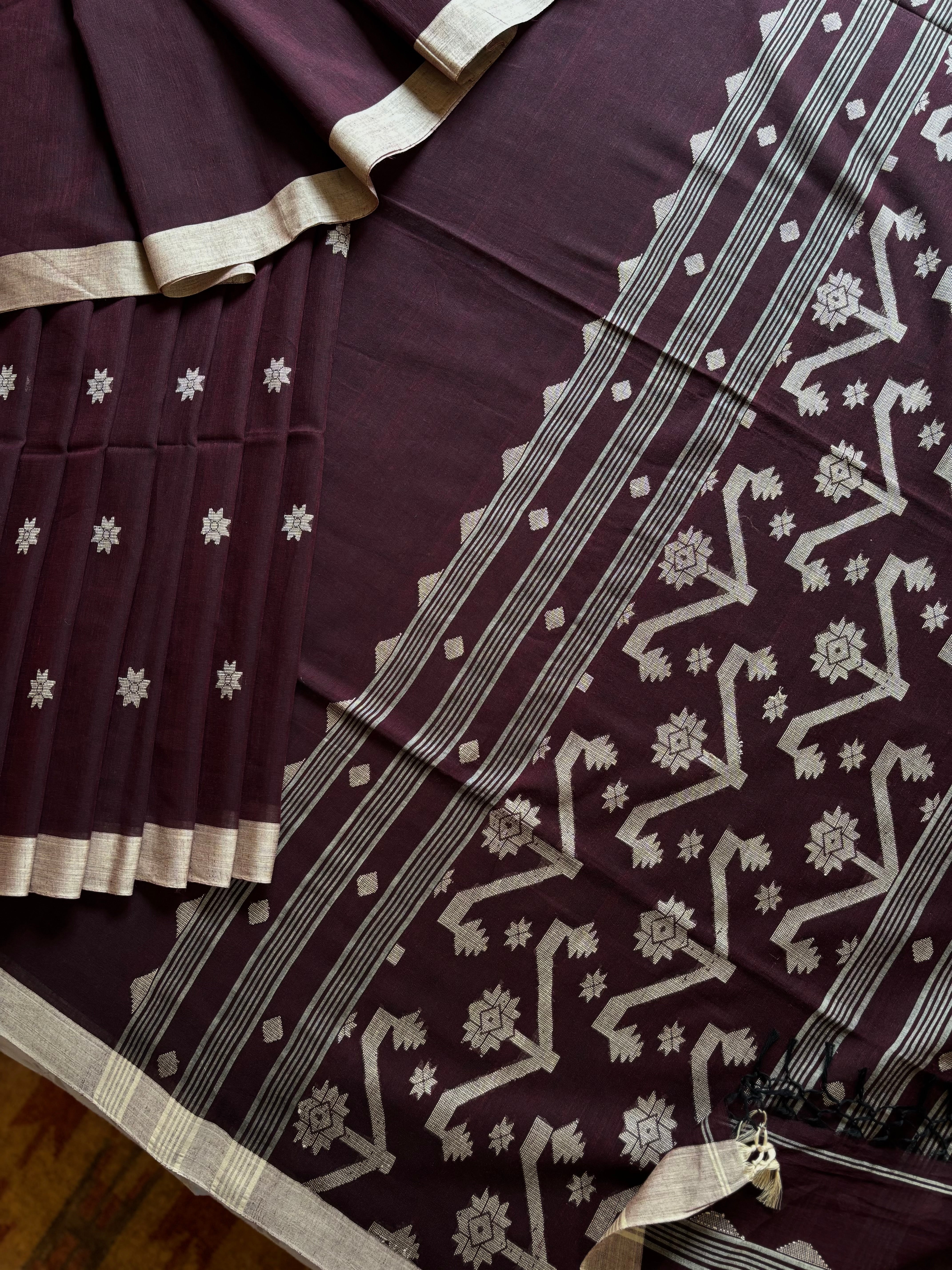 Dark Plum Colour Cotton Jamdani