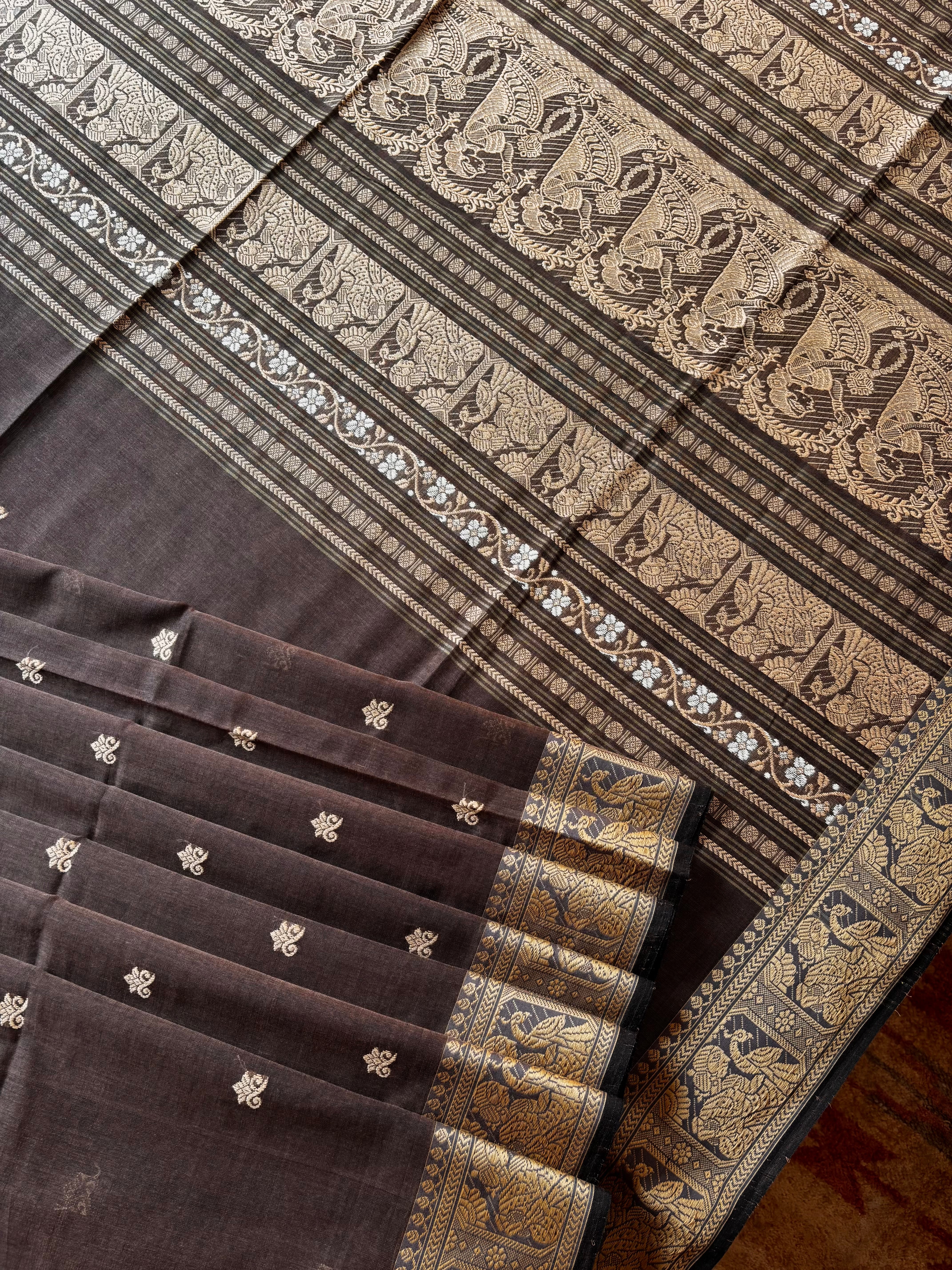 Handwoven Brown Colour Cotton Baluchari Saree