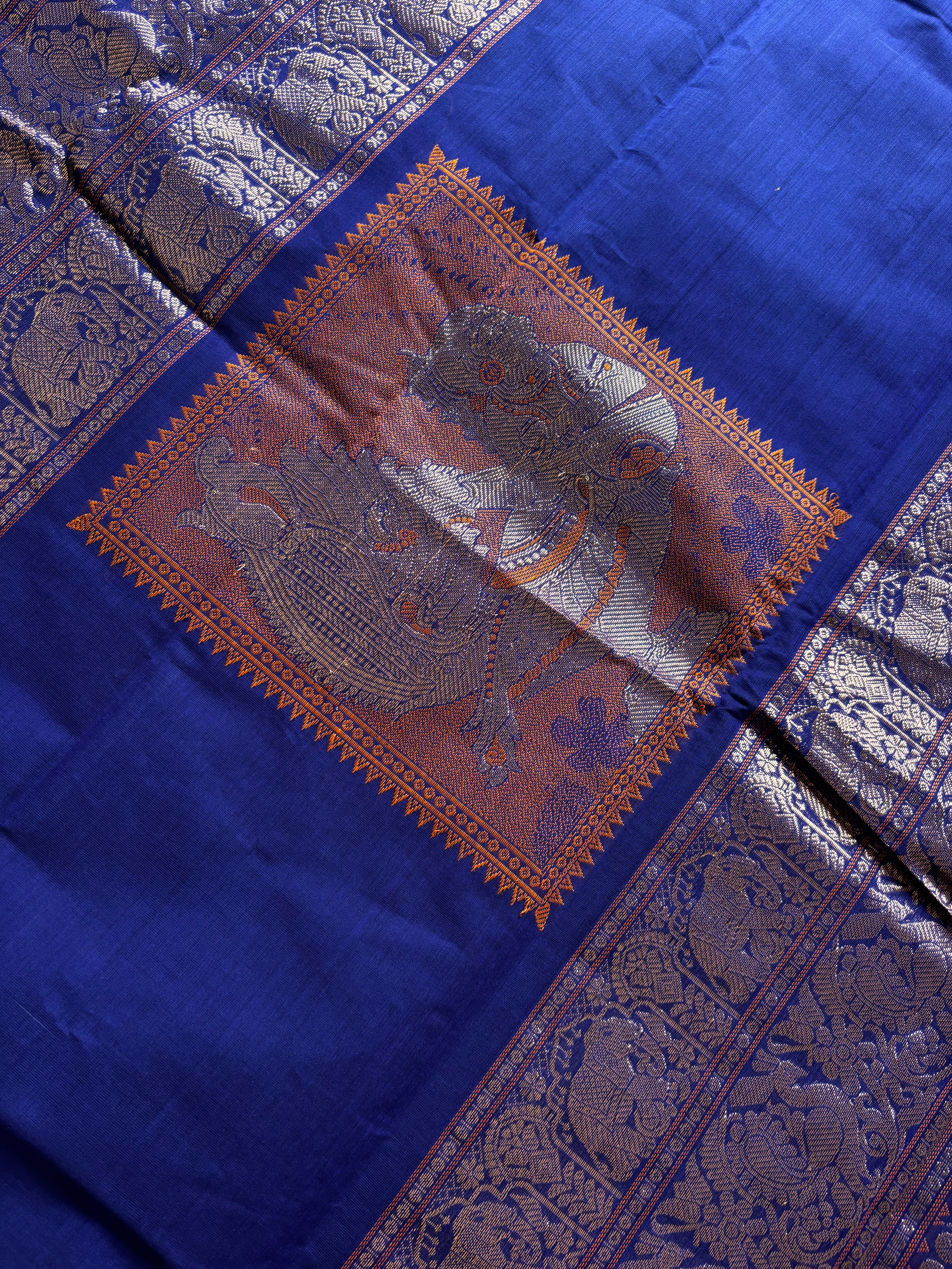 Handwoven Bright Blue Colour Kanchipuram Cotton Saree