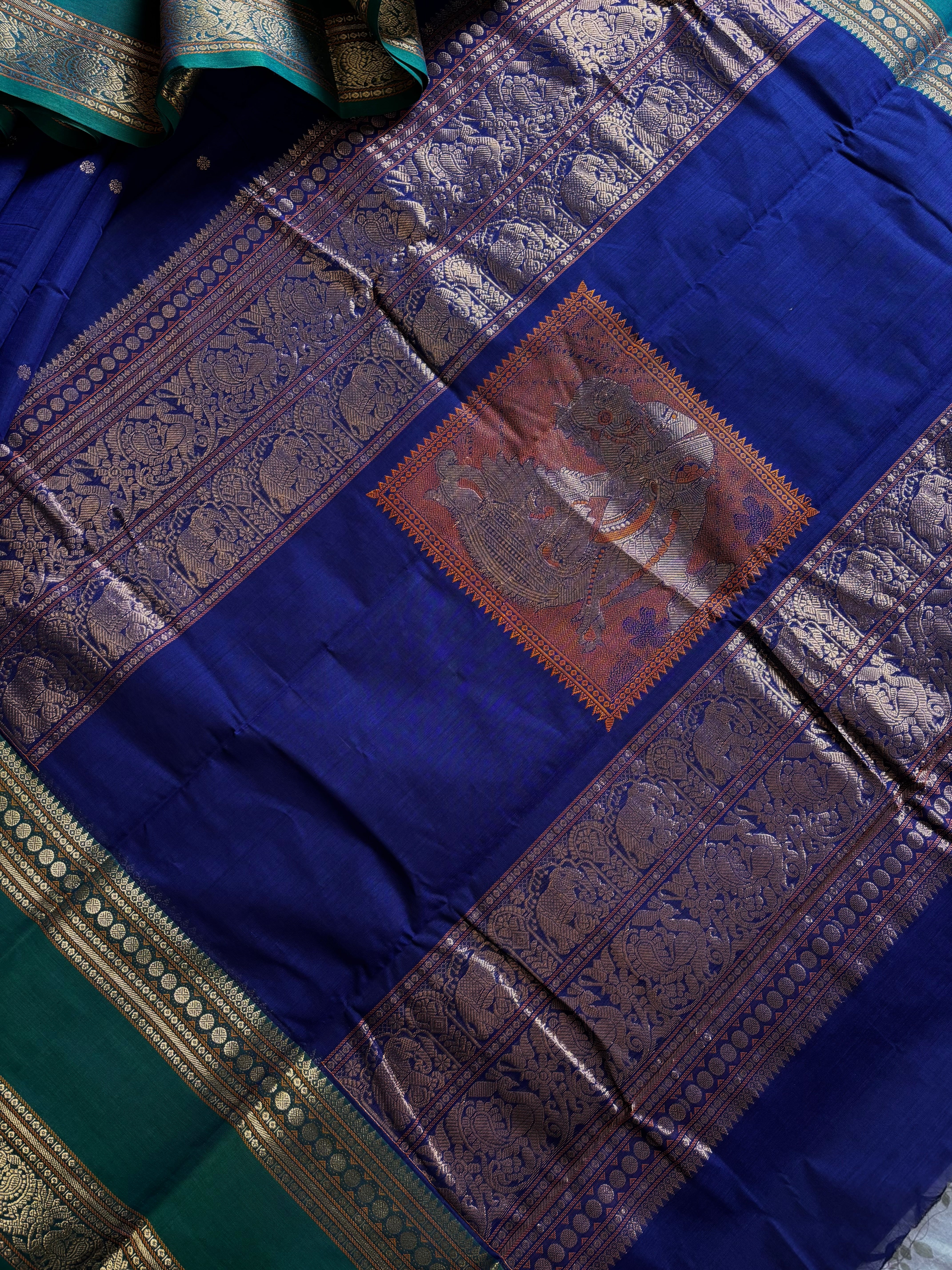 Handwoven Bright Blue Colour Kanchipuram Cotton Saree