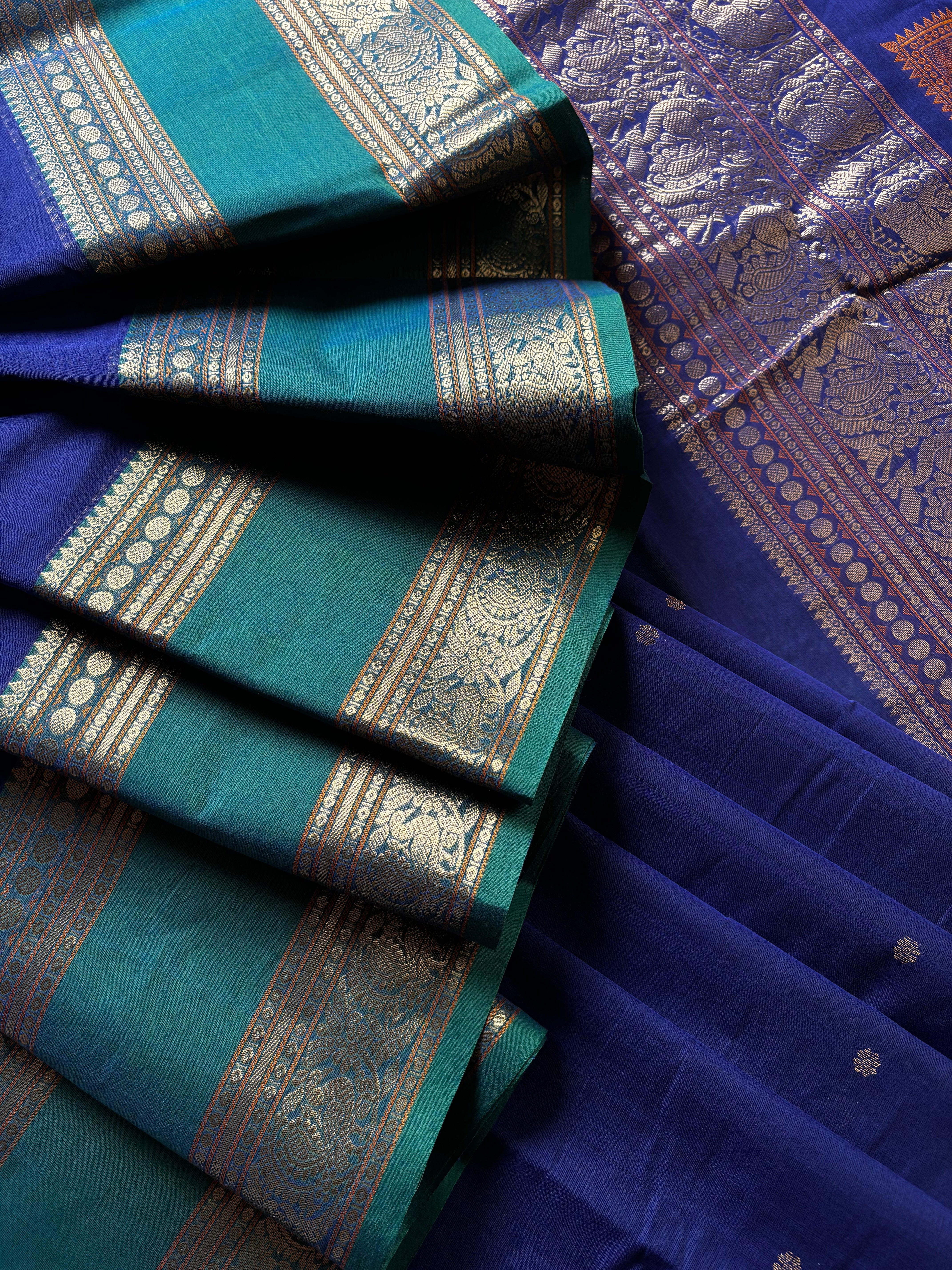 Handwoven Bright Blue Colour Kanchipuram Cotton Saree