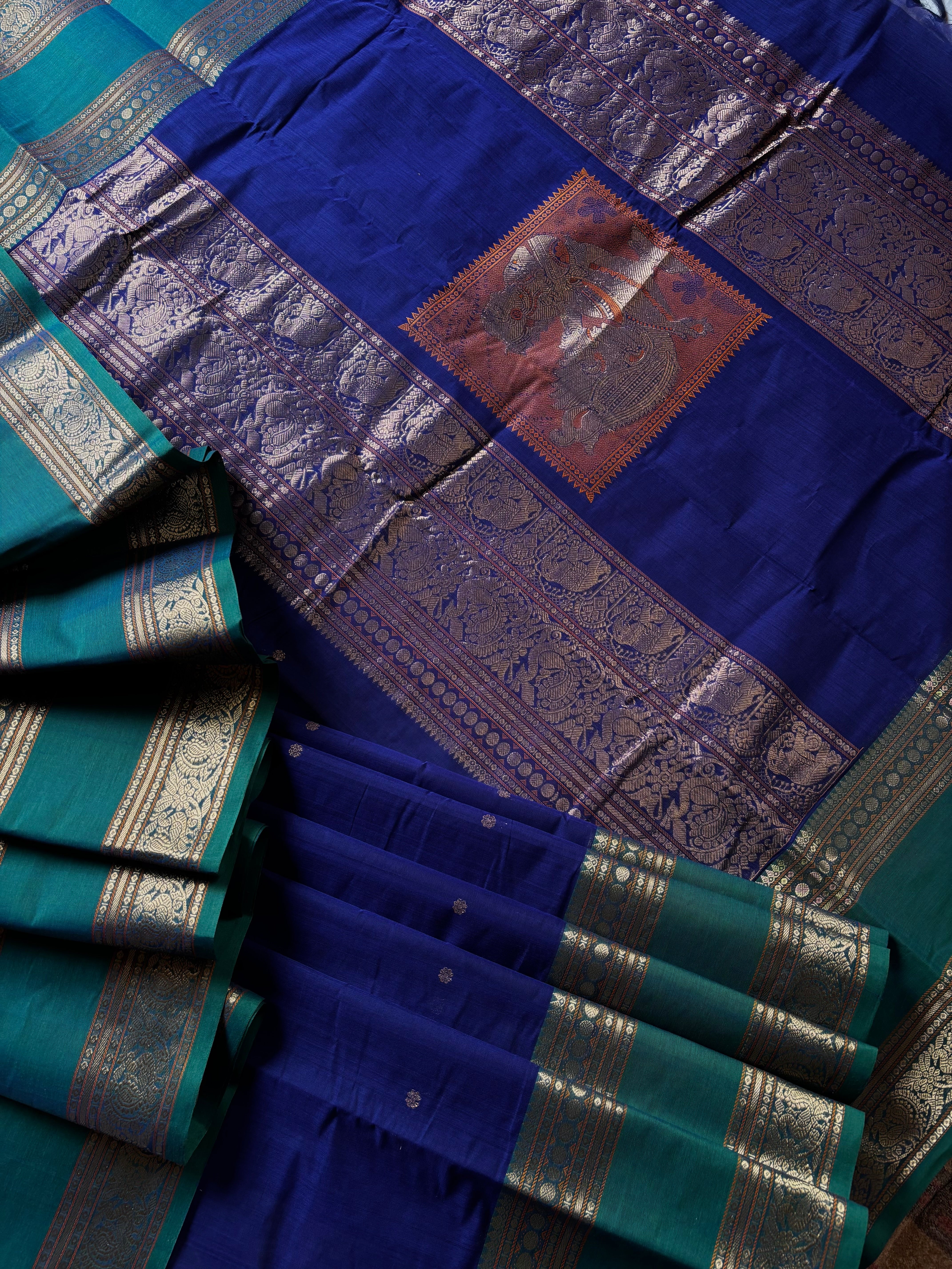 Handwoven Bright Blue Colour Kanchipuram Cotton Saree