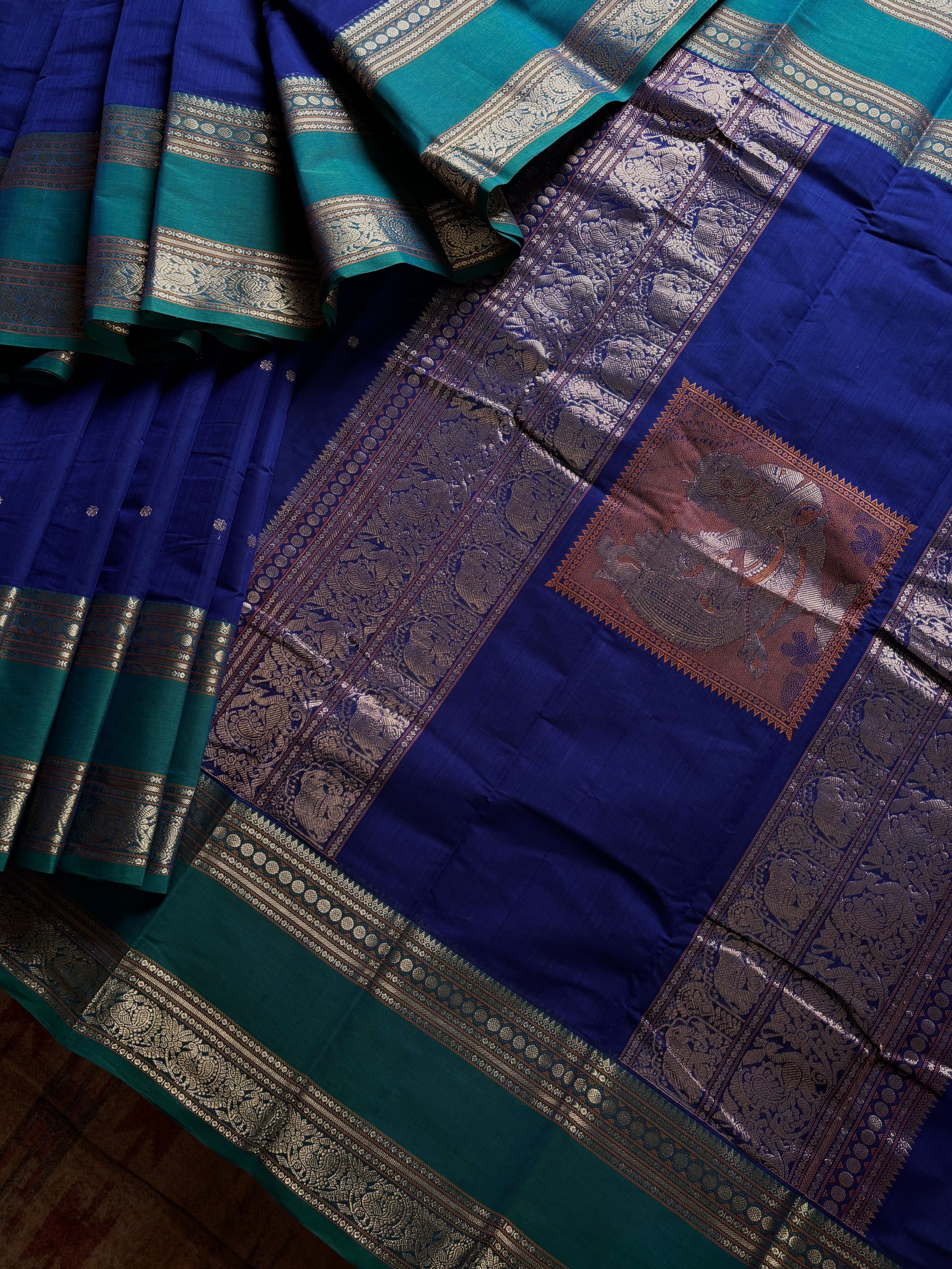 Handwoven Bright Blue Colour Kanchipuram Cotton Saree
