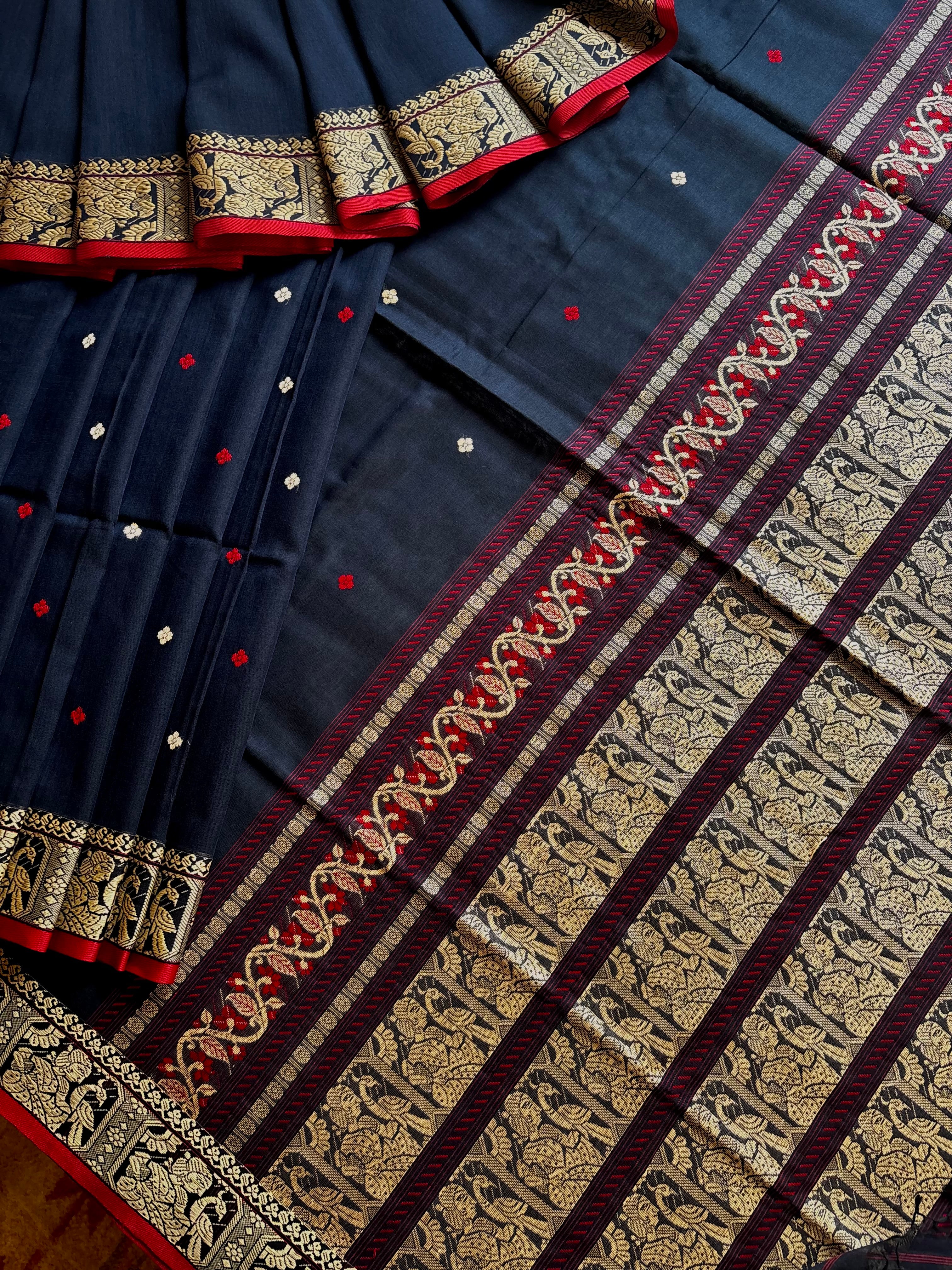 Handwoven Navy Cotton Baluchari Saree