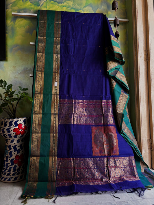 Handwoven Bright Blue Colour Kanchipuram Cotton Saree