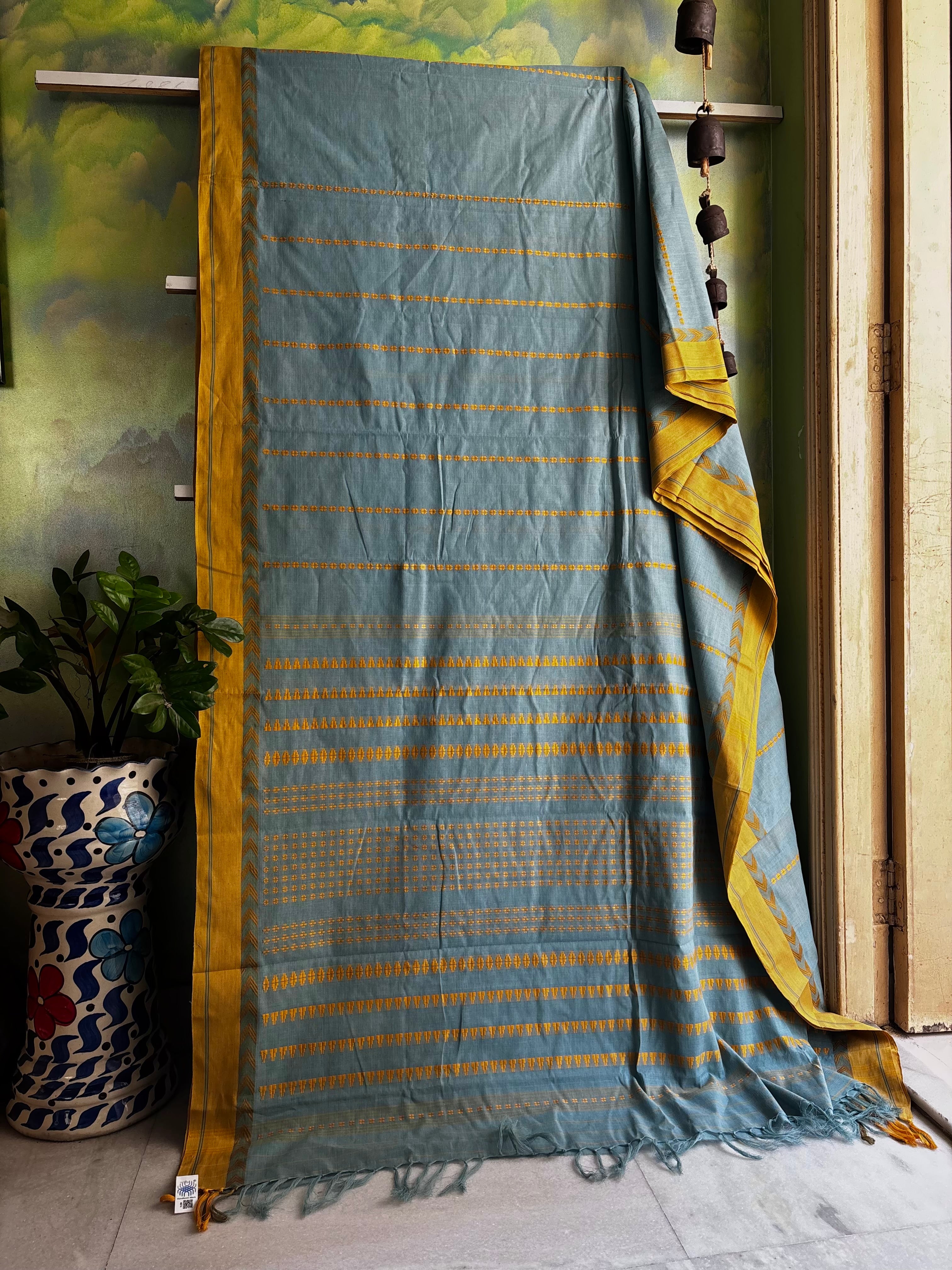 Handwoven Dusty Aqua Blue Begampuri Cotton