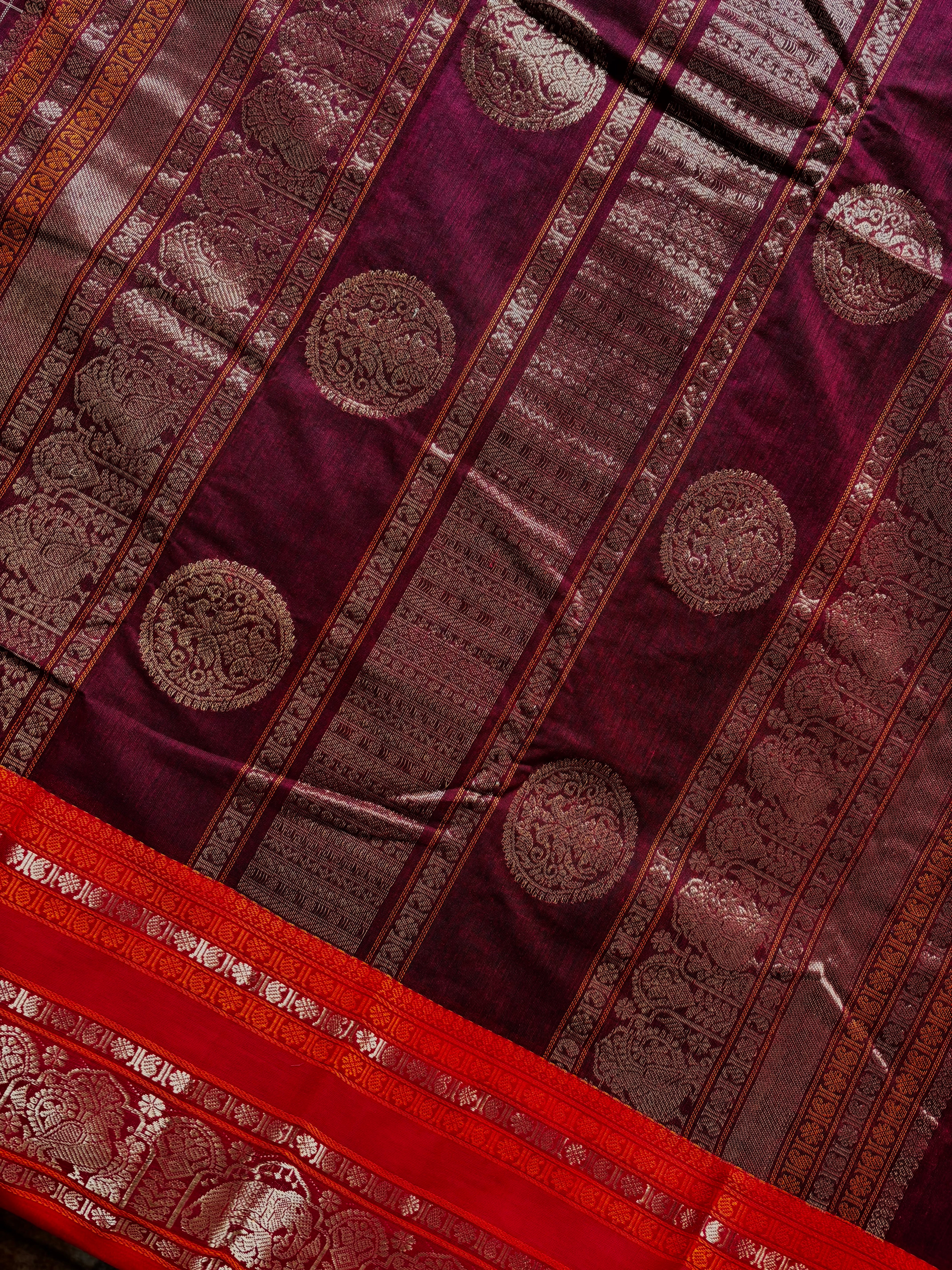 Handwoven Garnet Colour Ayirum Butta Kanchipuram Cotton Saree
