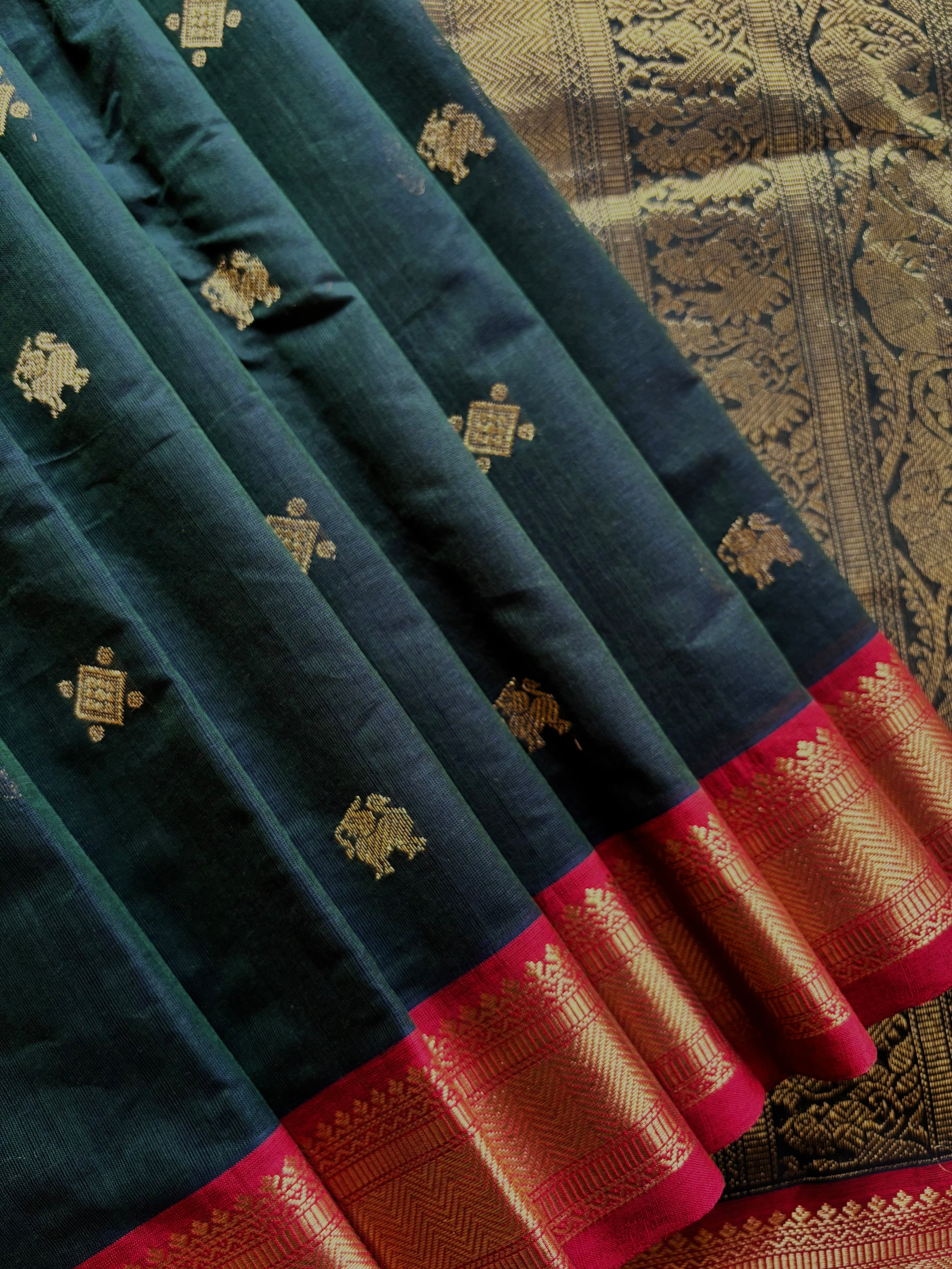 Hanwoven Peacock Kanchi Cotton