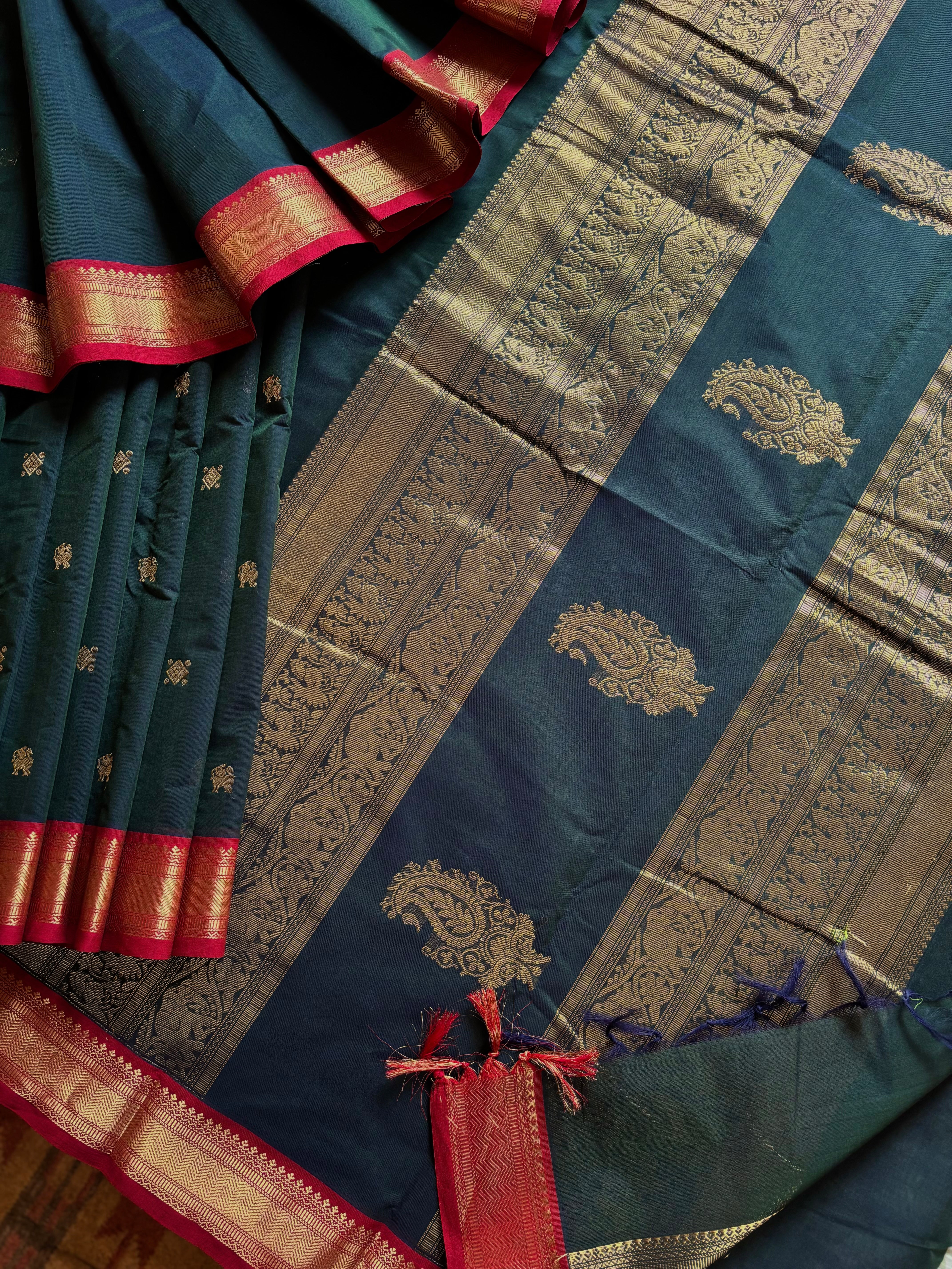 Hanwoven Peacock Kanchi Cotton