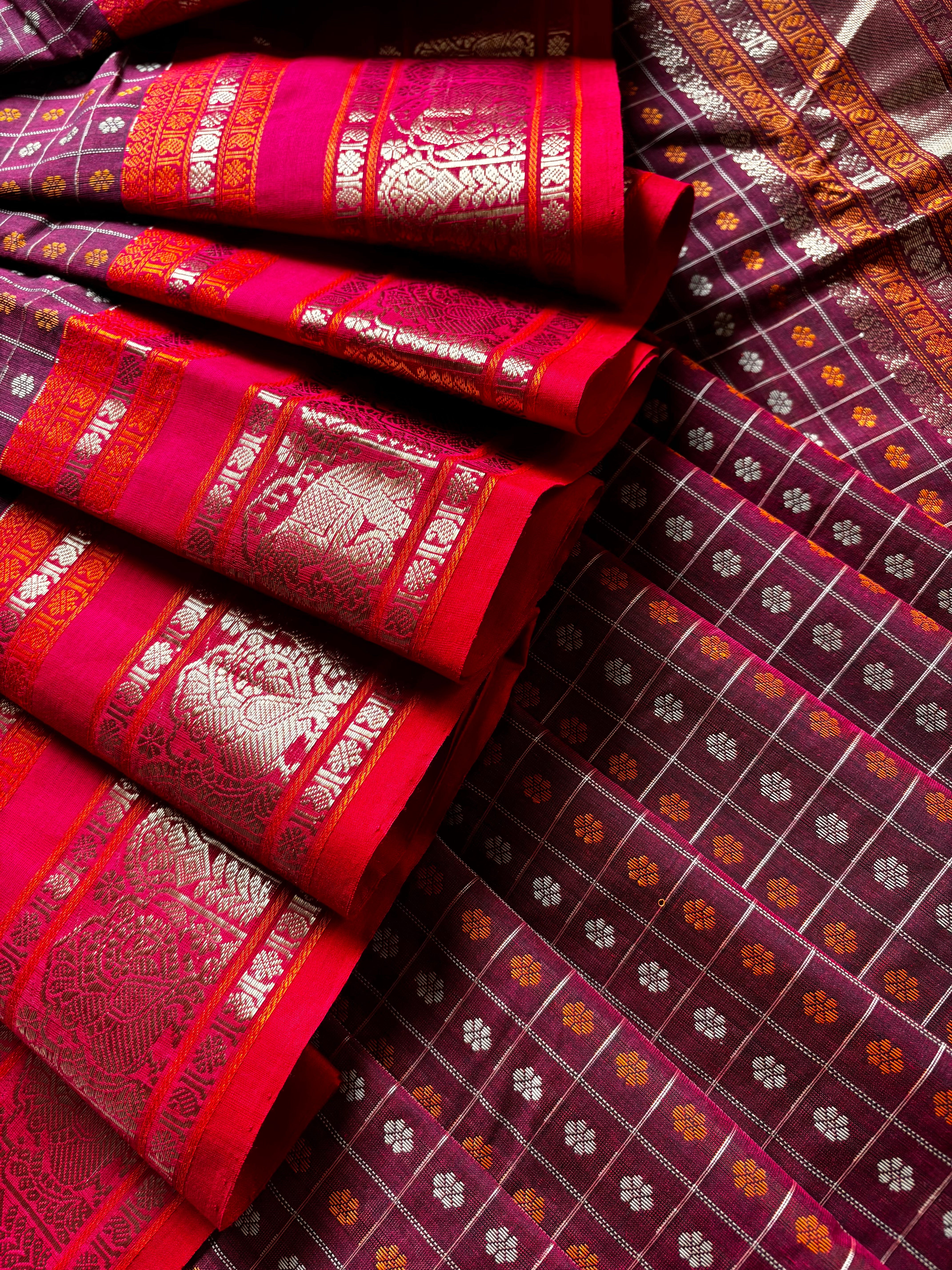 Handwoven Garnet Colour Ayirum Butta Kanchipuram Cotton Saree