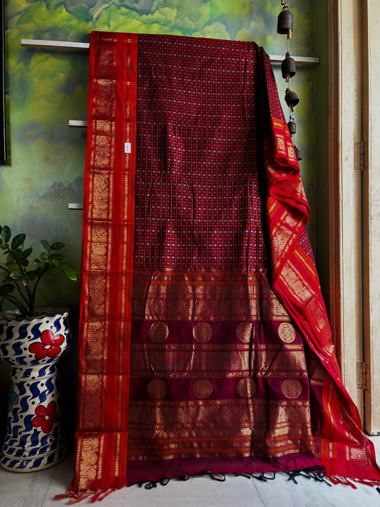 Handwoven Garnet Colour Ayirum Butta Kanchipuram Cotton Saree
