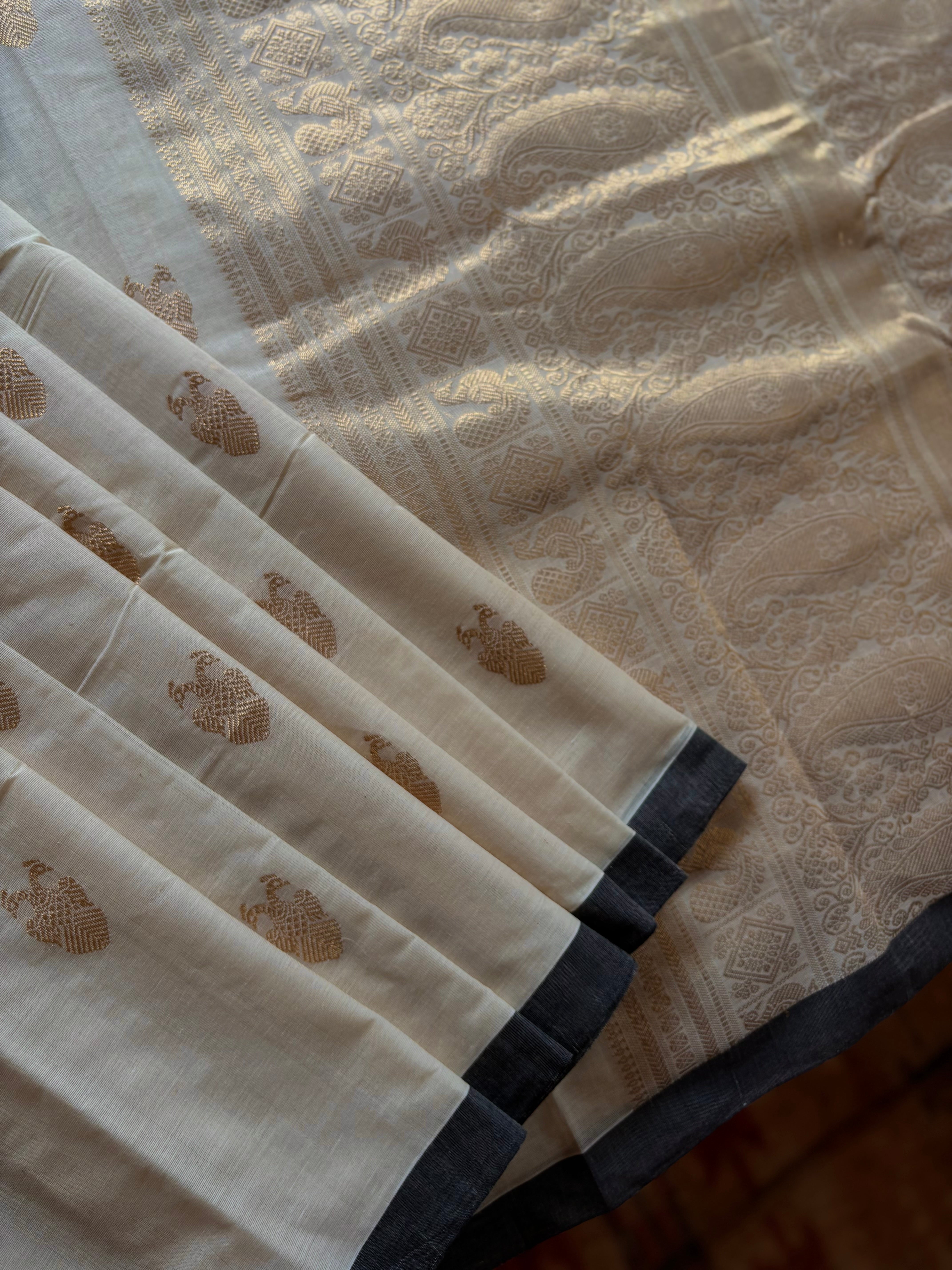 Handwoven Offwhite Kanchi Cotton Saree