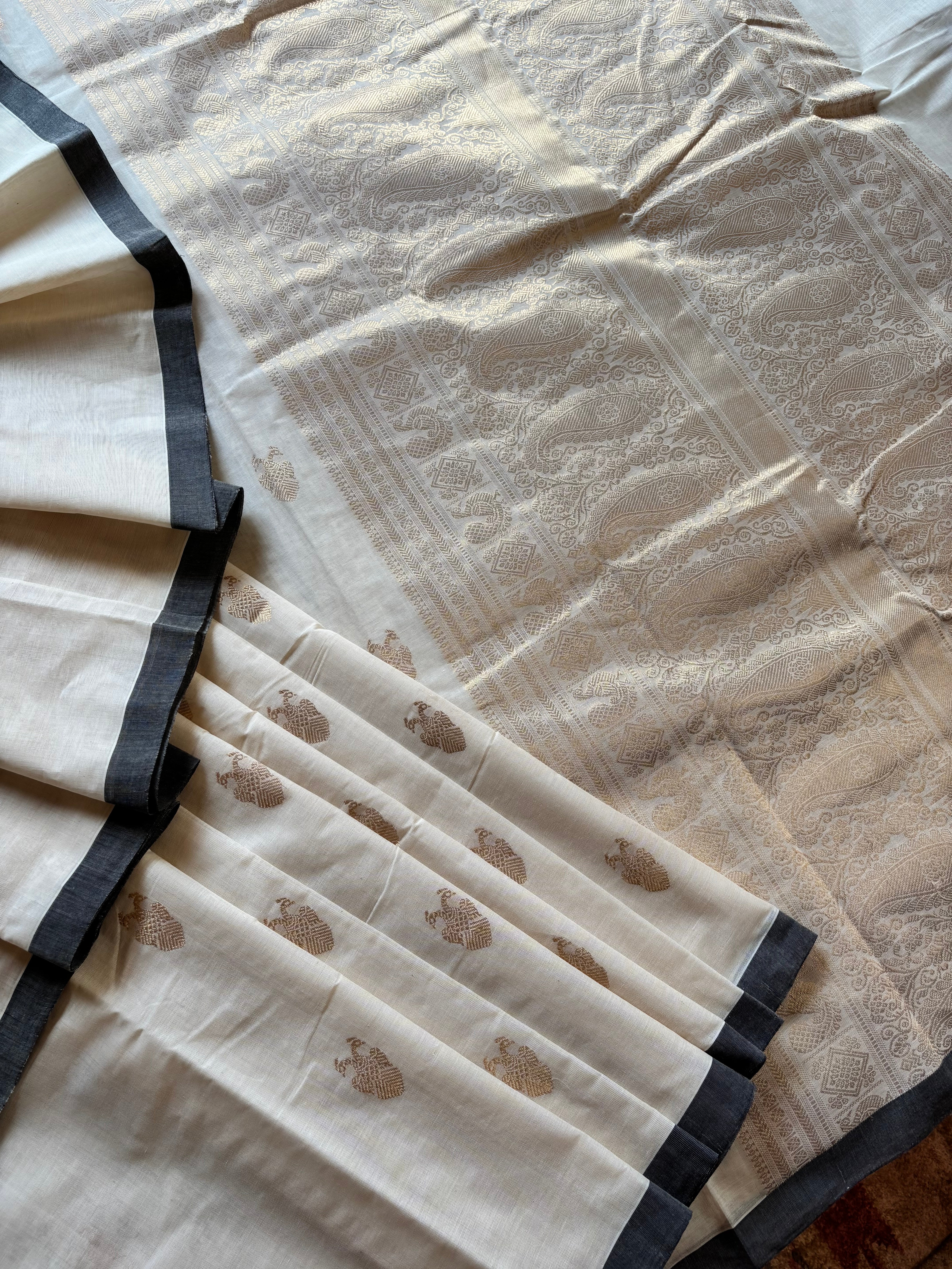 Handwoven Offwhite Kanchi Cotton Saree