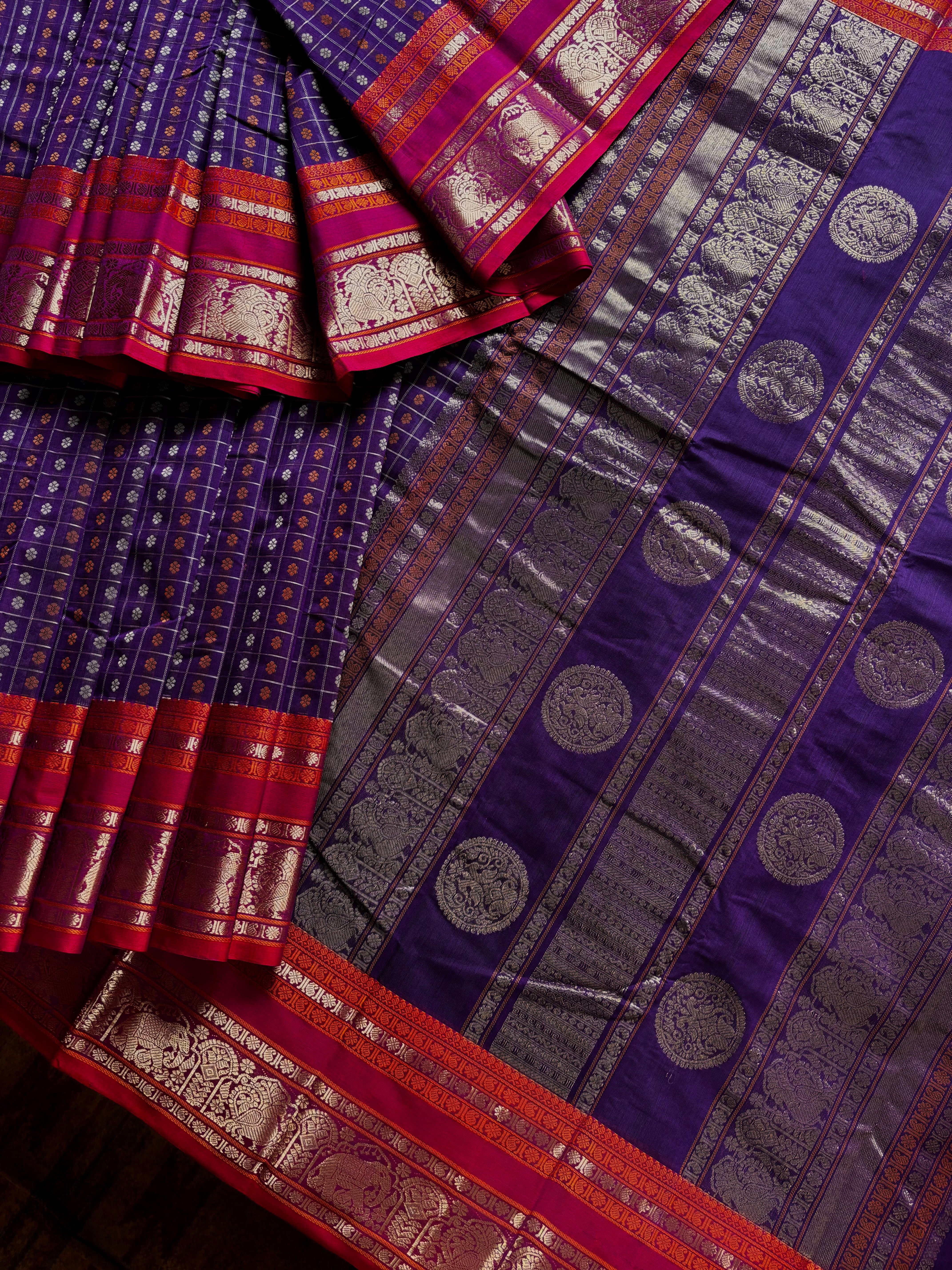Handwoven Purple Colour Ayirum Butta Kanchipuram Cotton Saree