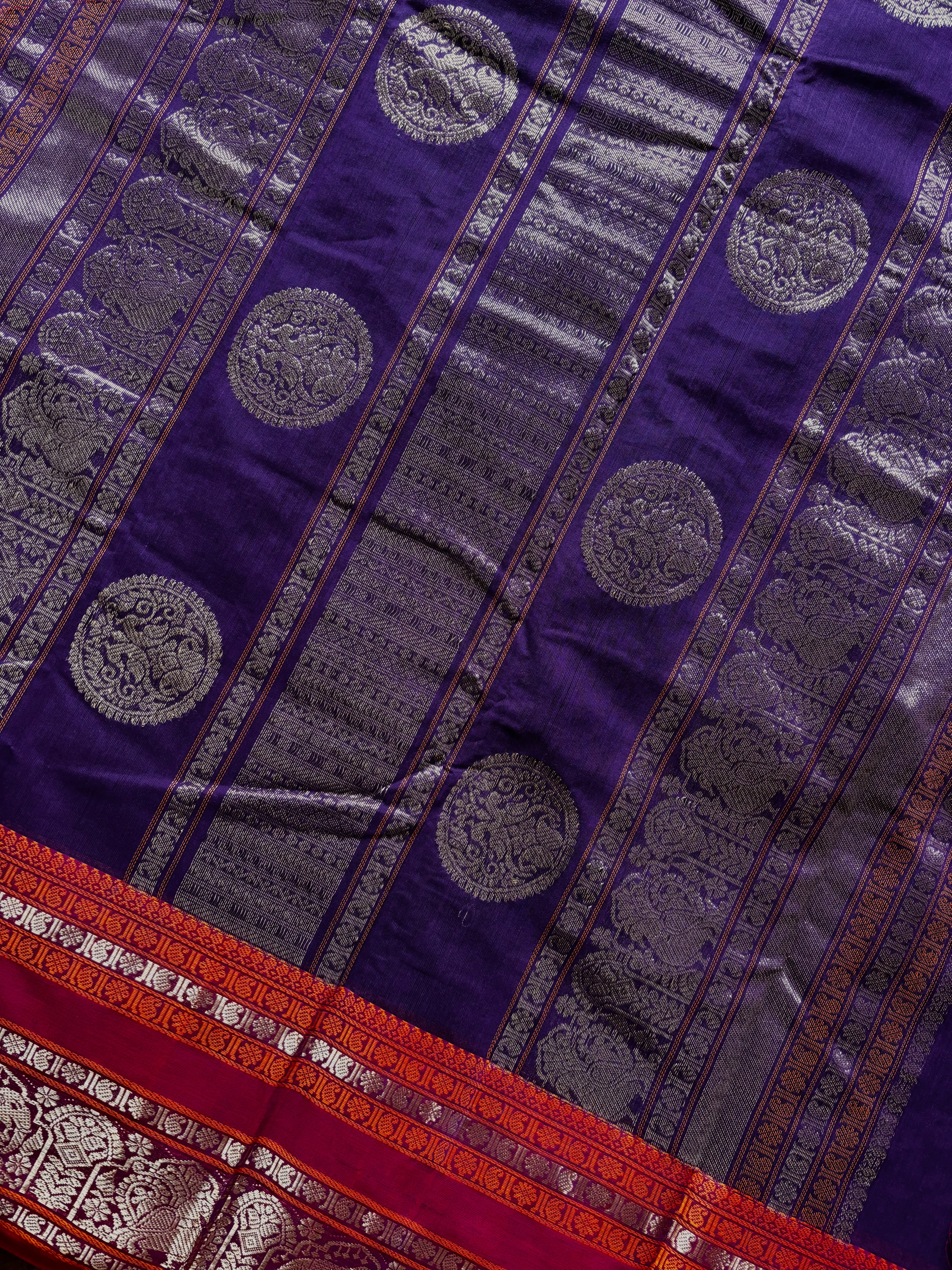 Handwoven Purple Colour Ayirum Butta Kanchipuram Cotton Saree