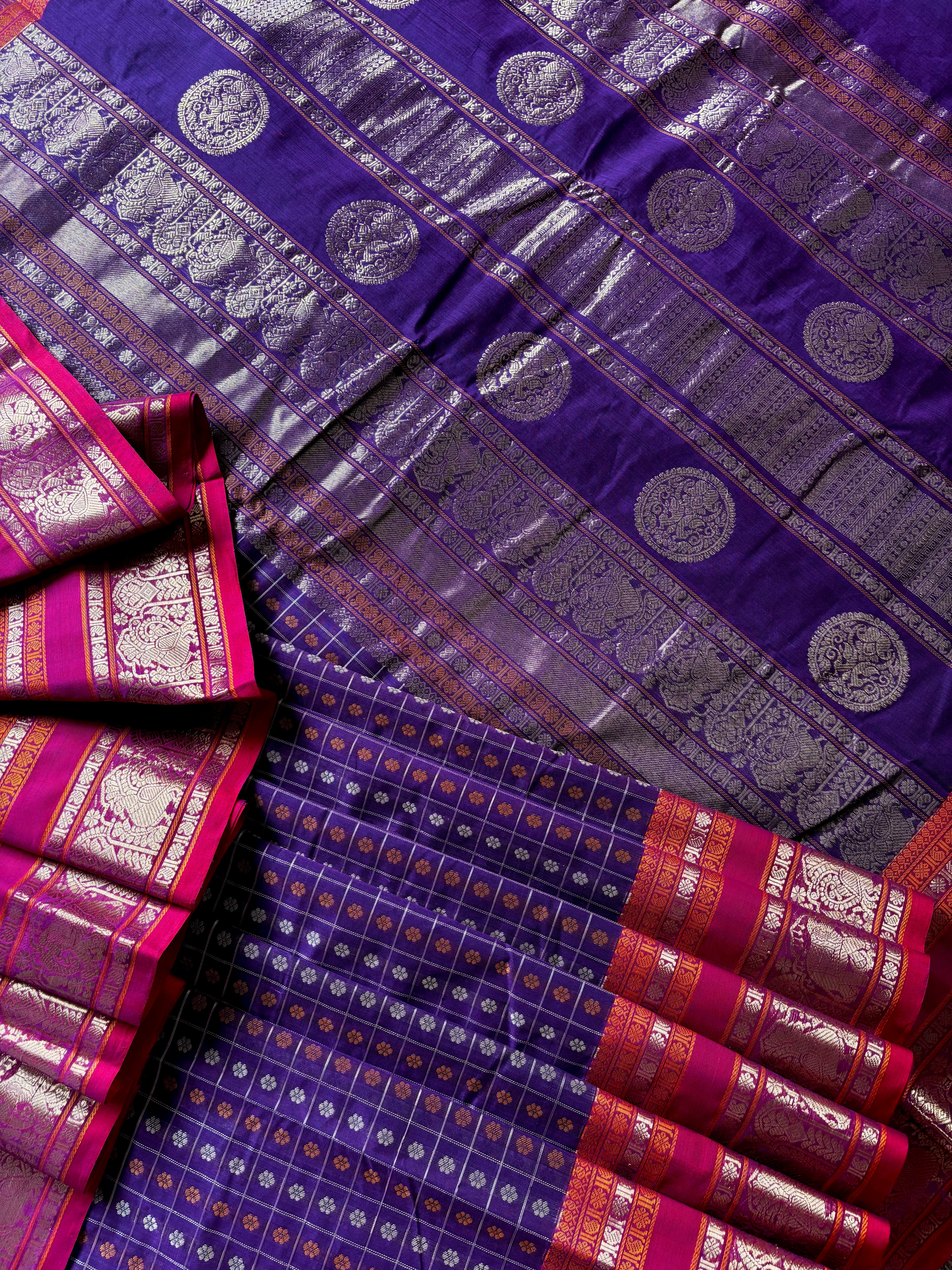 Handwoven Purple Colour Ayirum Butta Kanchipuram Cotton Saree