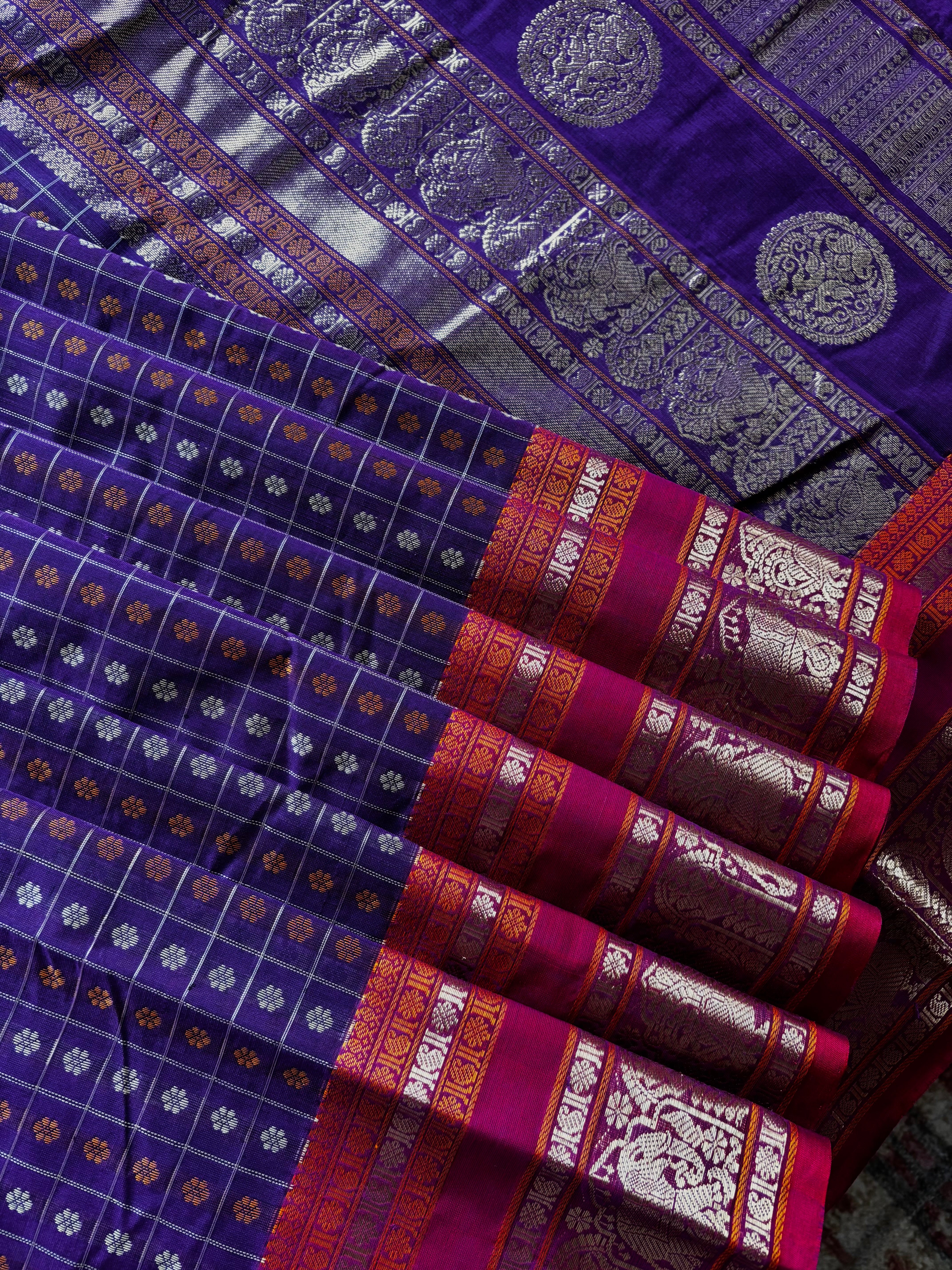 Handwoven Purple Colour Ayirum Butta Kanchipuram Cotton Saree