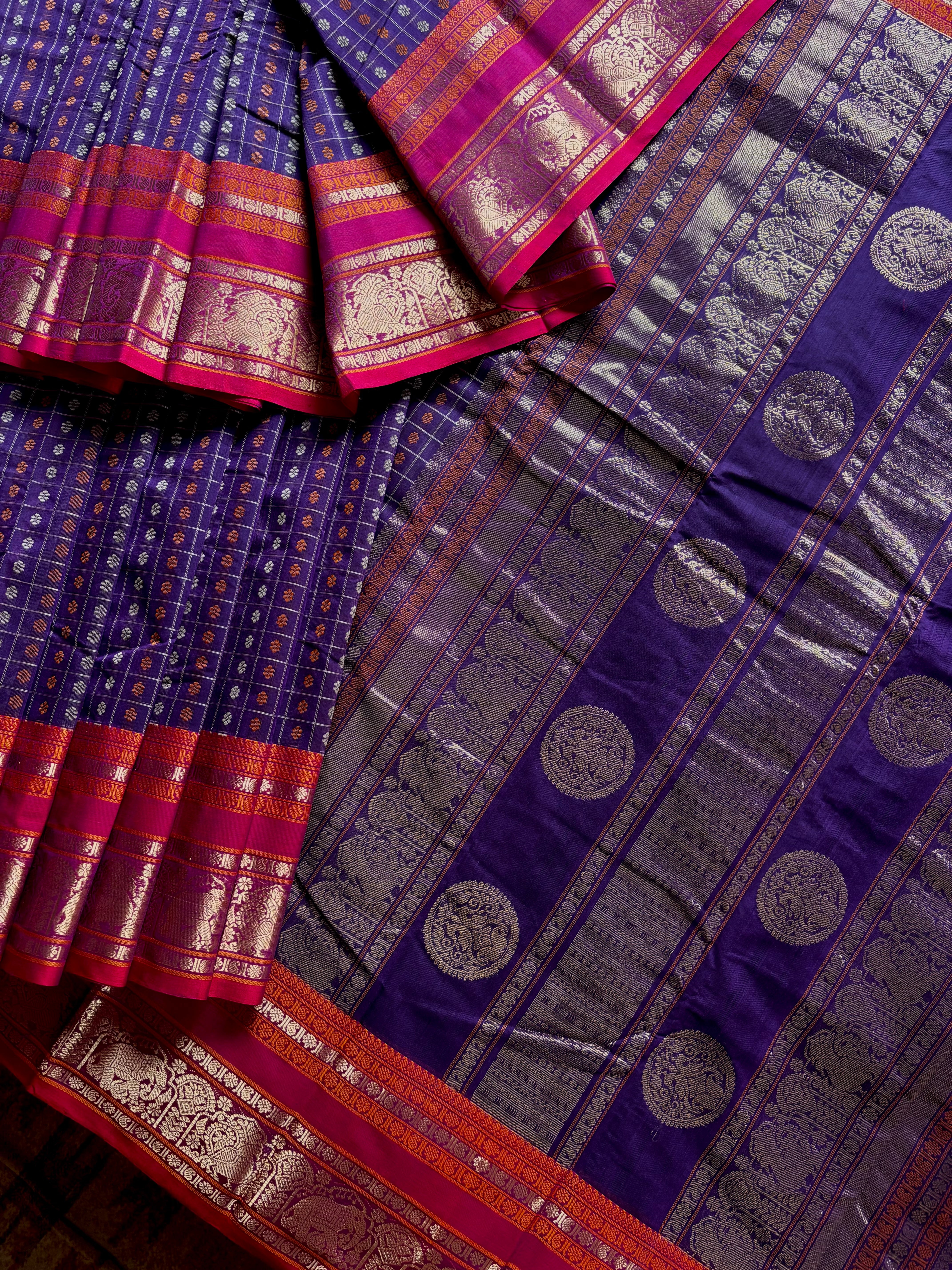 Handwoven Purple Colour Ayirum Butta Kanchipuram Cotton Saree