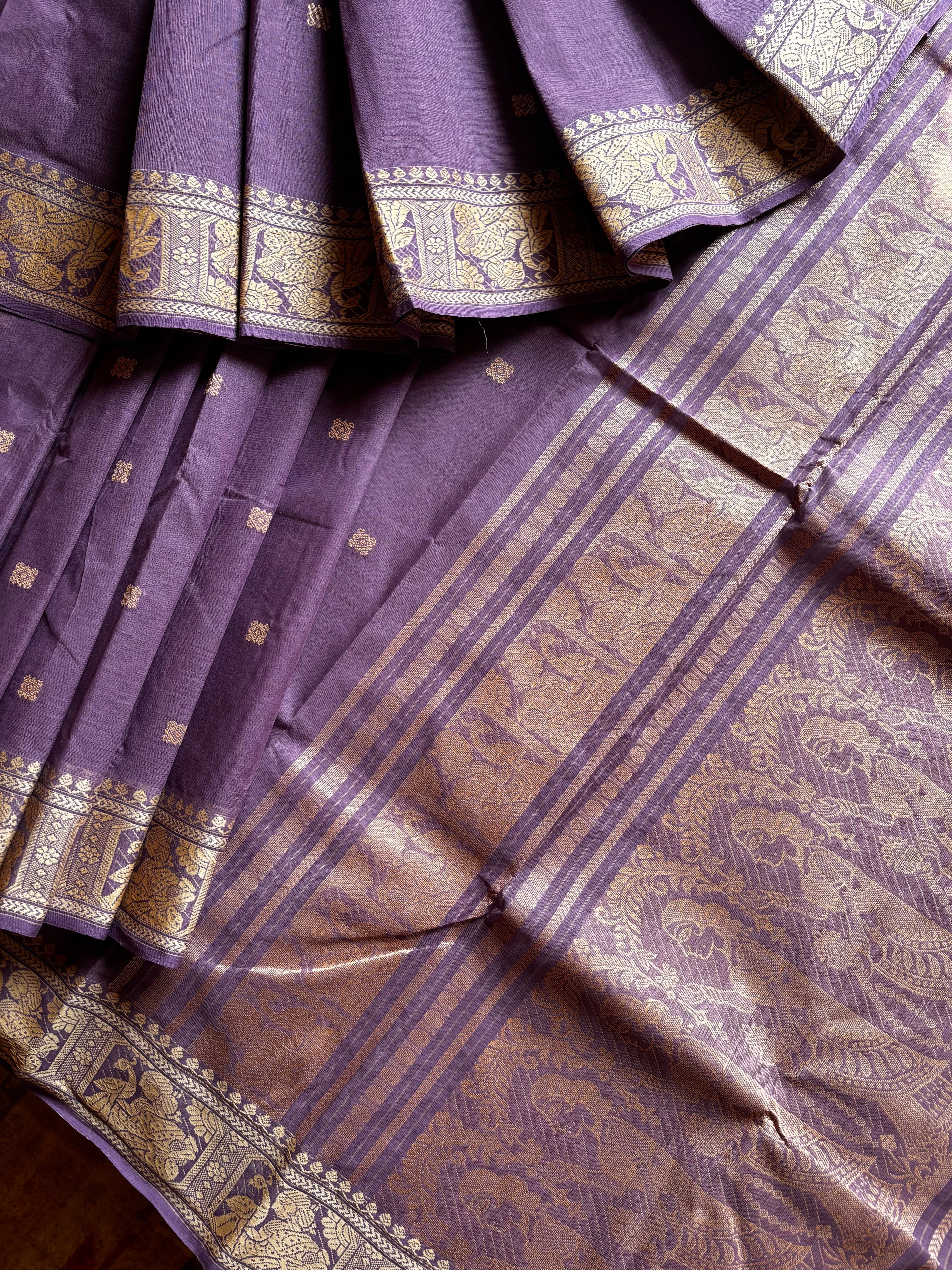 Handwoven Mauve Colour Cotton Baluchari Saree