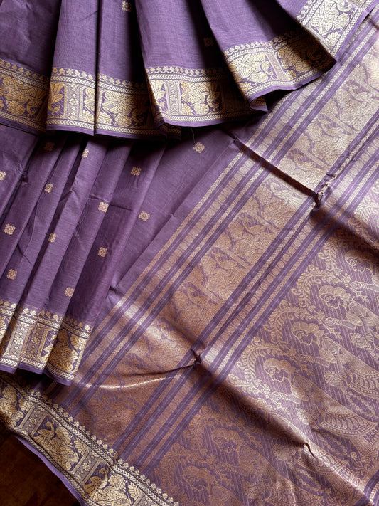 Handwoven Mauve Colour Cotton Baluchari Saree
