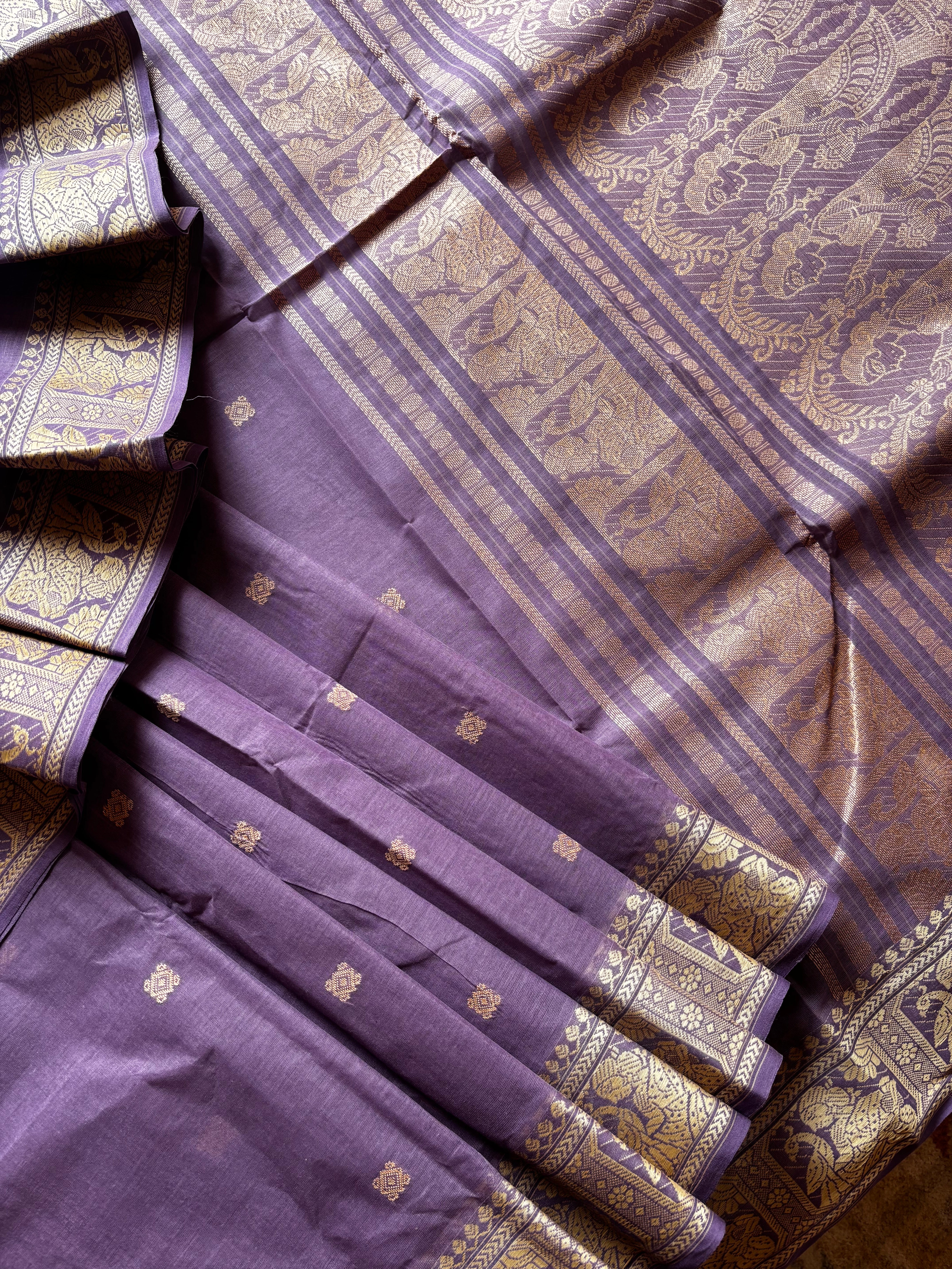 Handwoven Mauve Colour Cotton Baluchari Saree