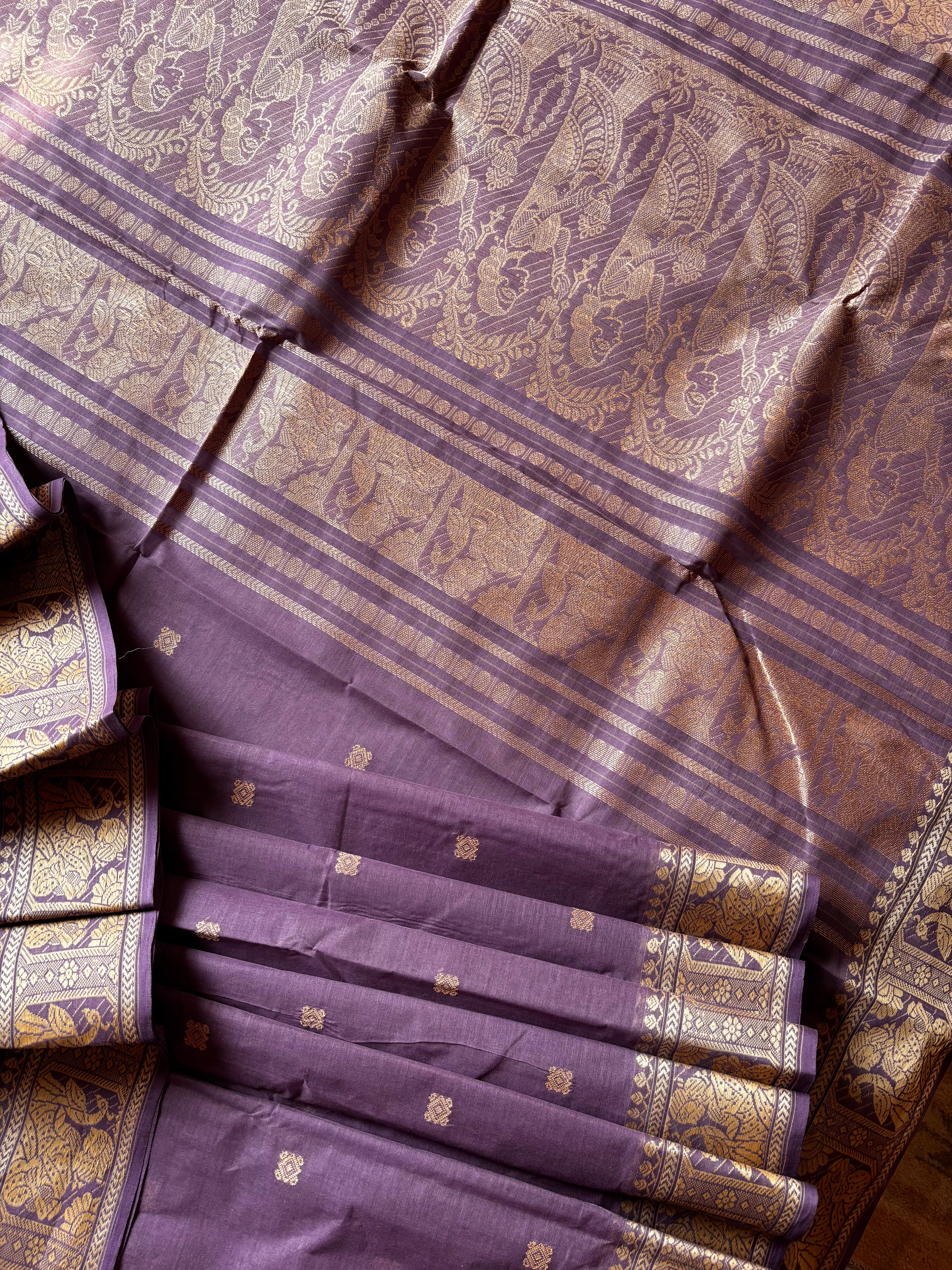 Handwoven Mauve Colour Cotton Baluchari Saree