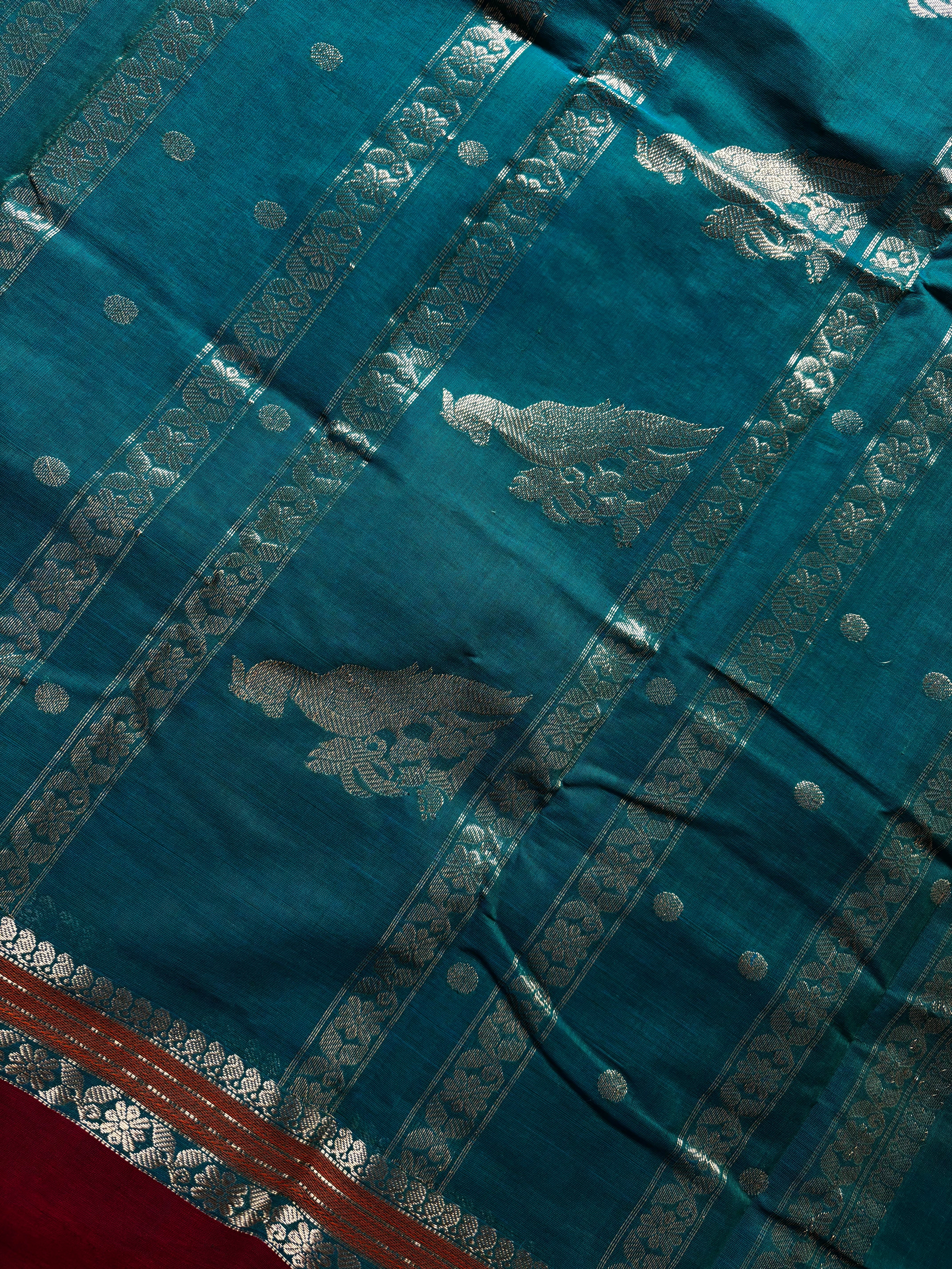 Handwoven Turquoise Green Colour Kanchipuram Cotton Saree
