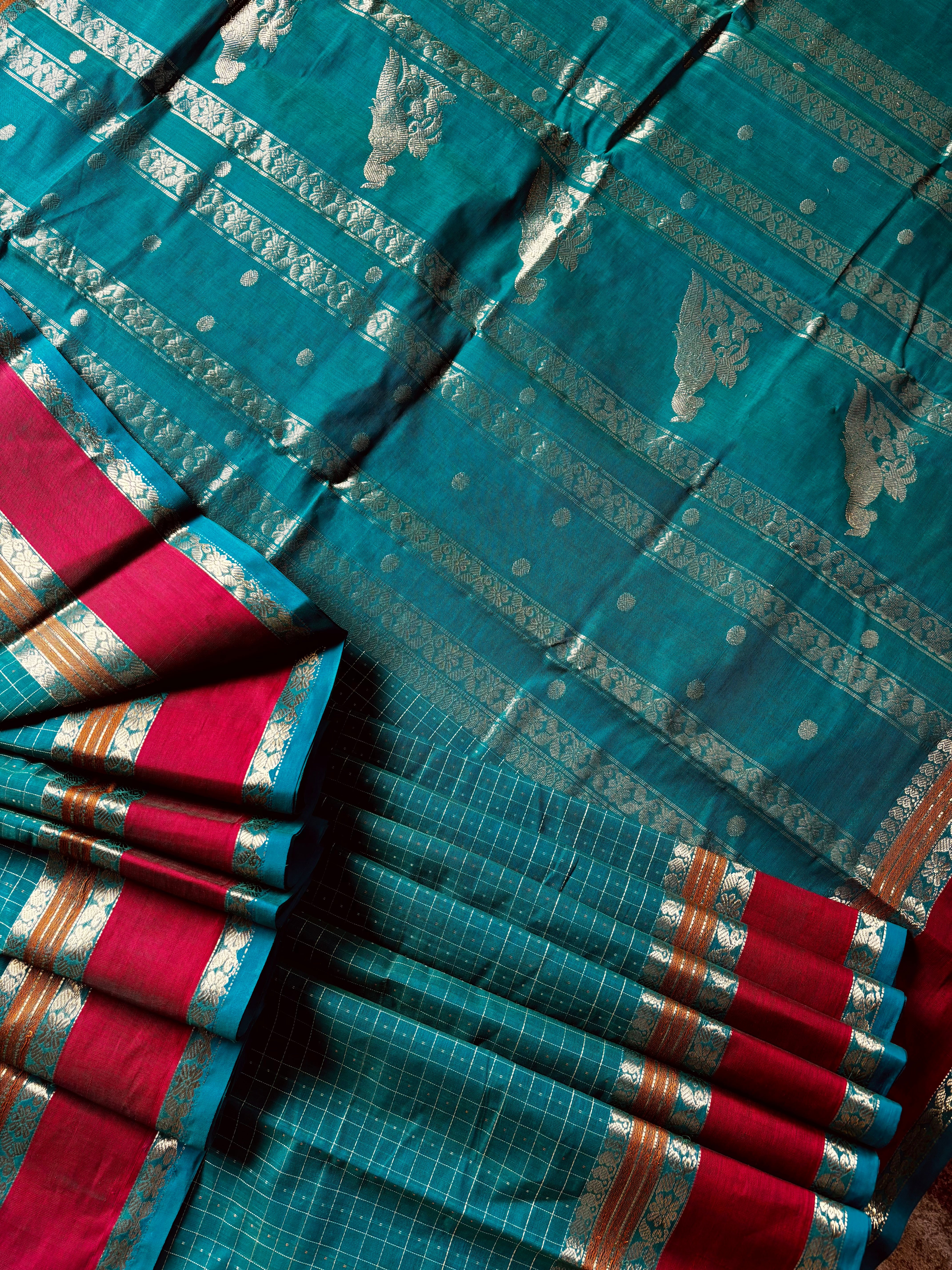 Handwoven Turquoise Green Colour Kanchipuram Cotton Saree