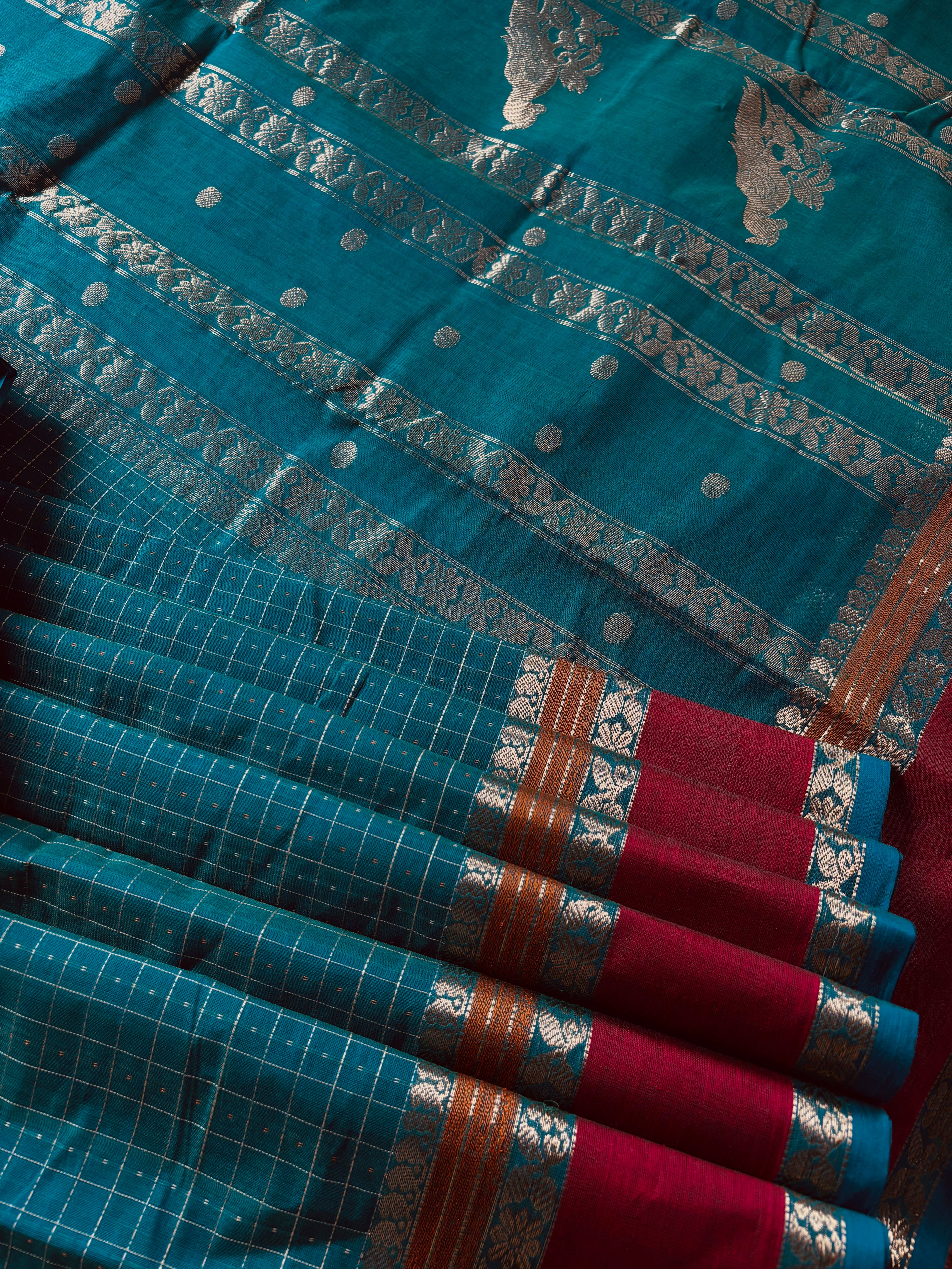 Handwoven Turquoise Green Colour Kanchipuram Cotton Saree
