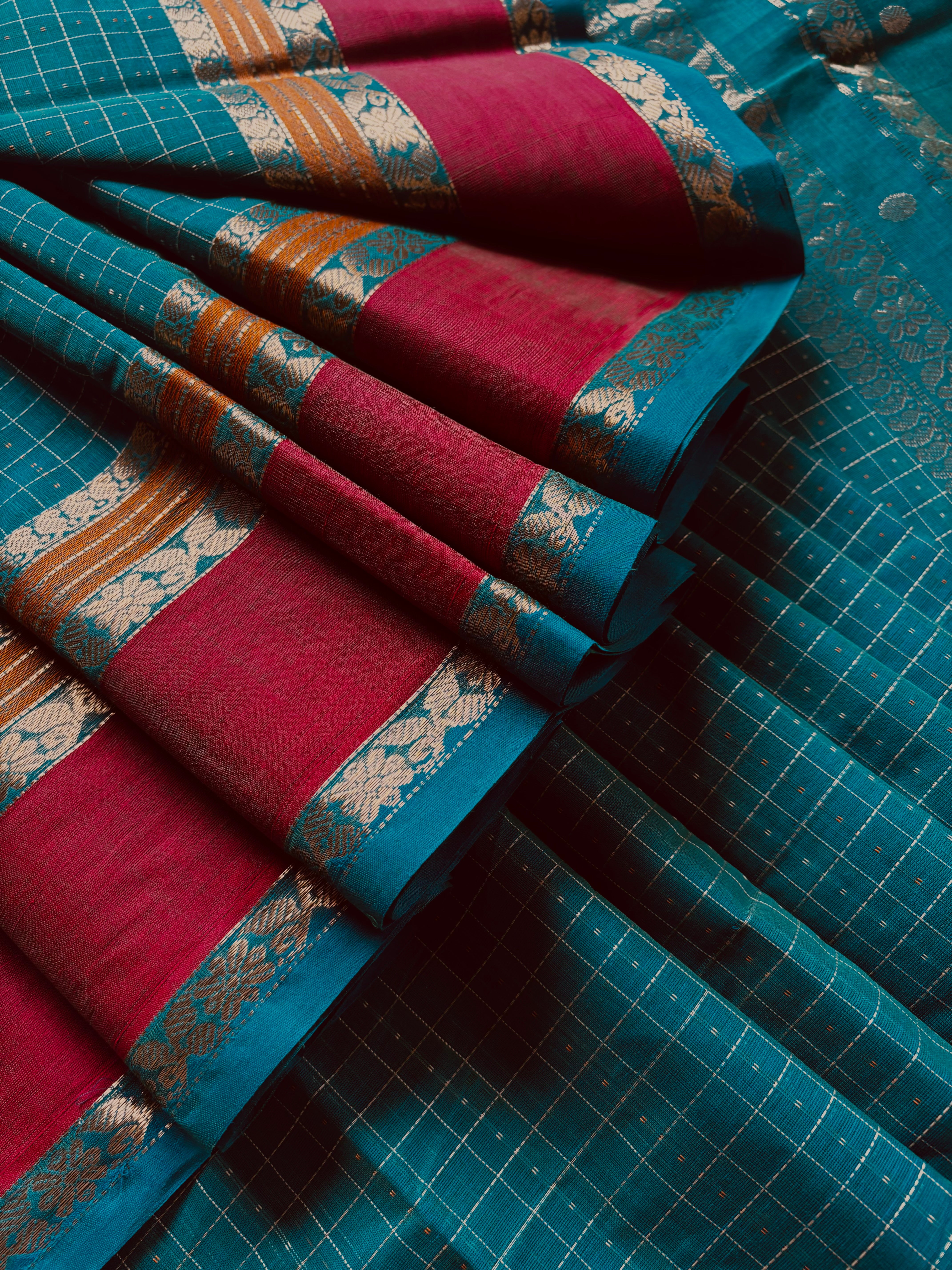 Handwoven Turquoise Green Colour Kanchipuram Cotton Saree