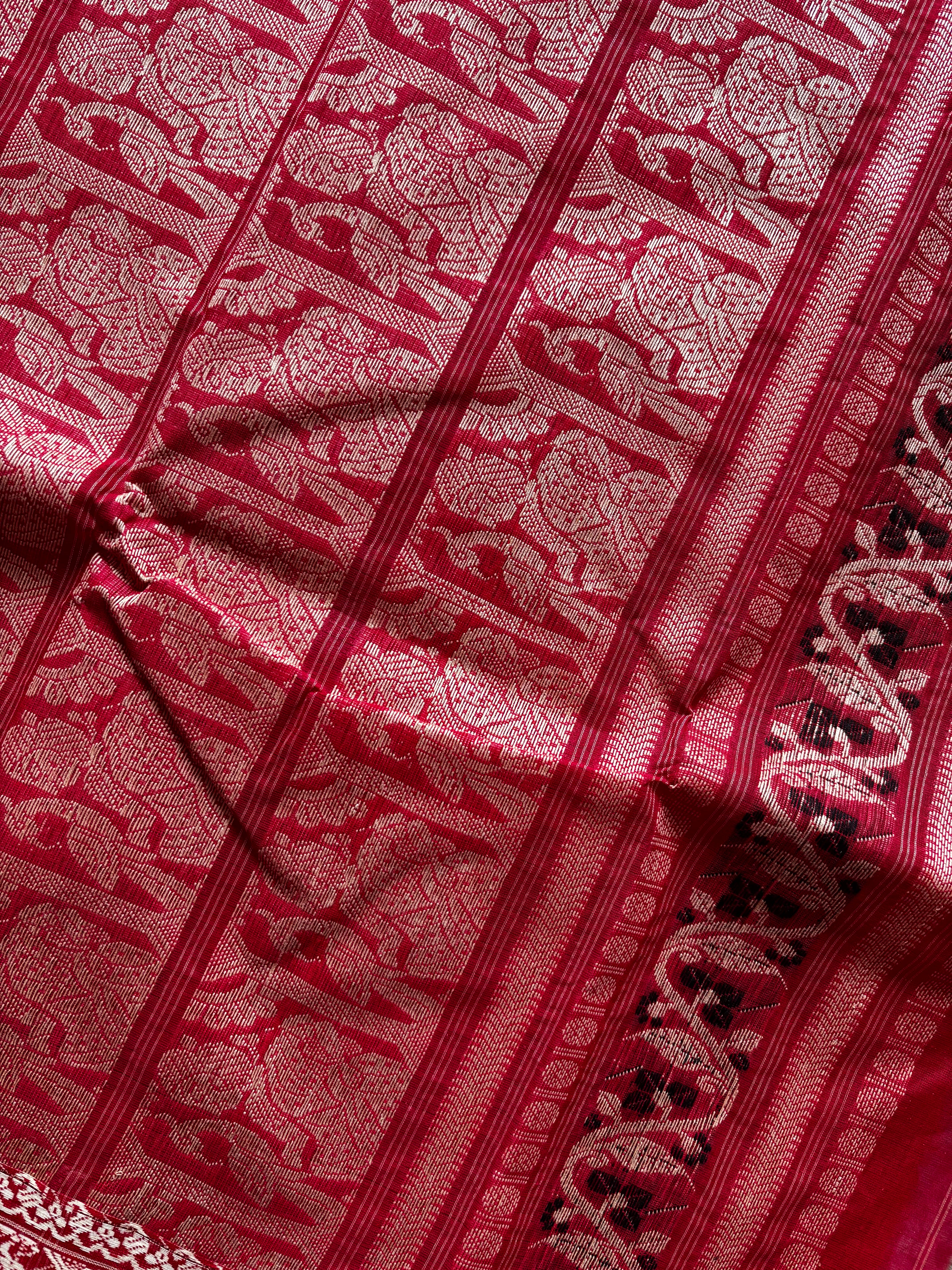 Handwoven Red Colour Cotton Baluchari Saree