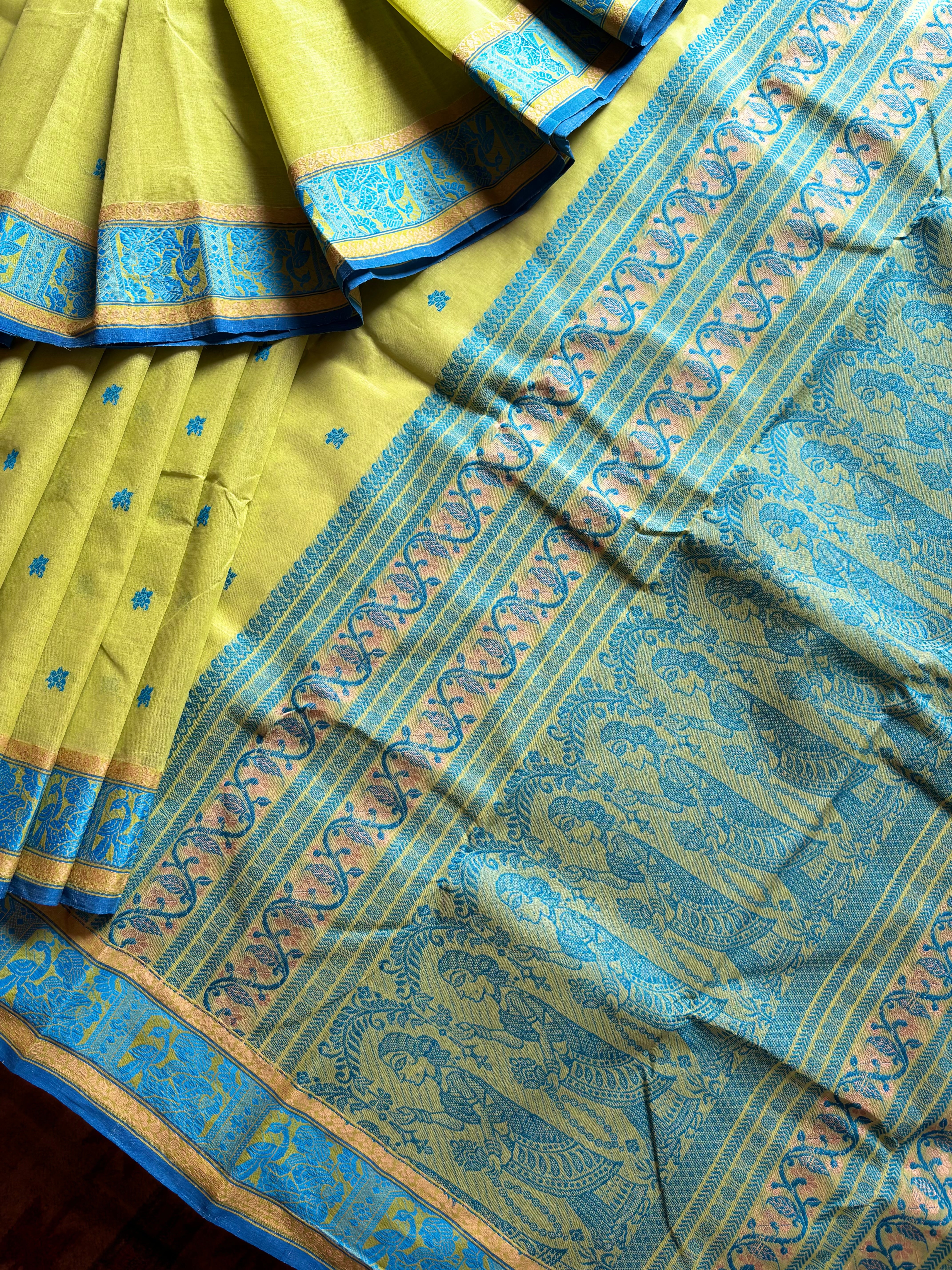 Handwoven Amla Green Cotton Baluchari Saree