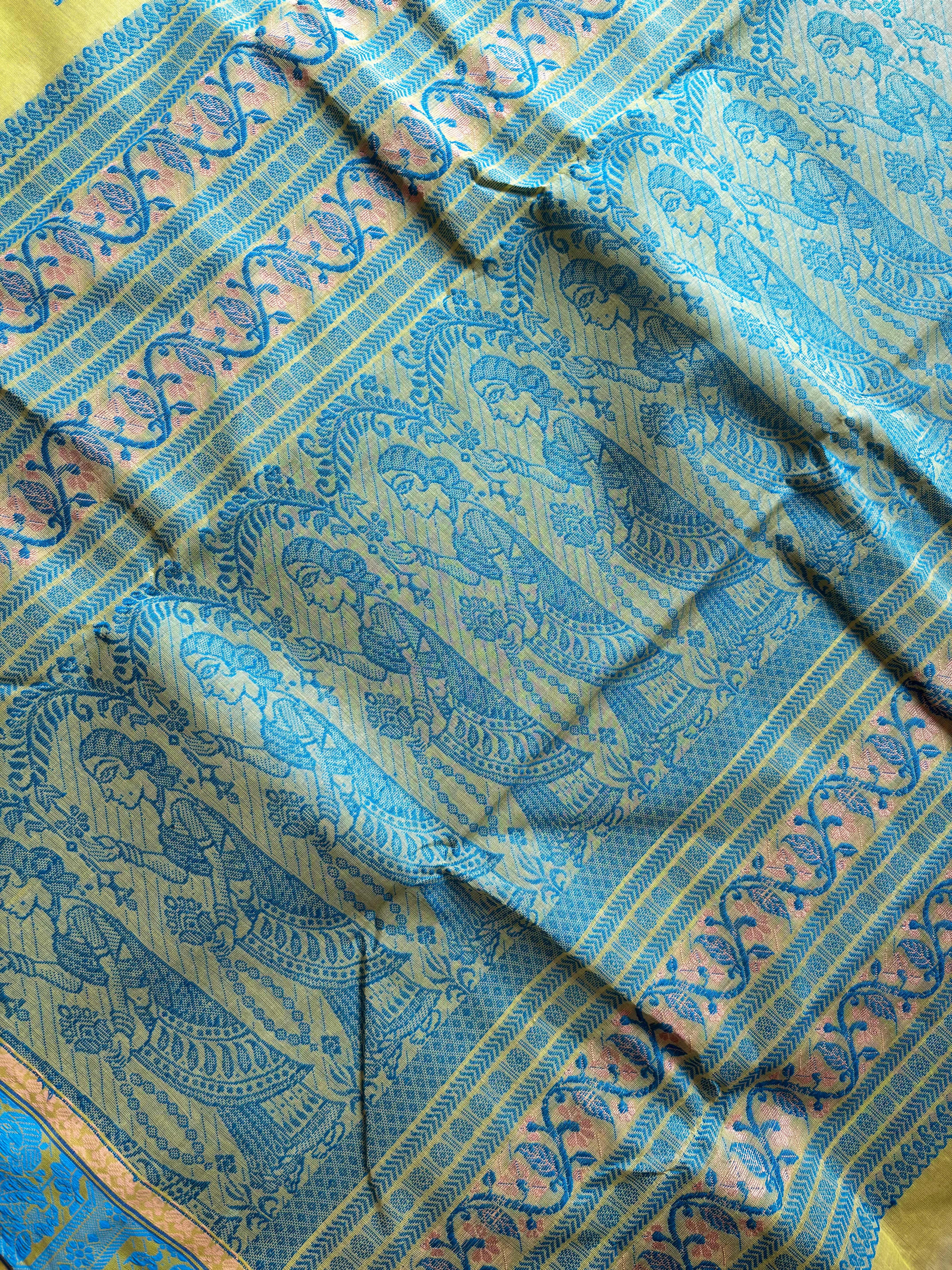 Handwoven Amla Green Cotton Baluchari Saree
