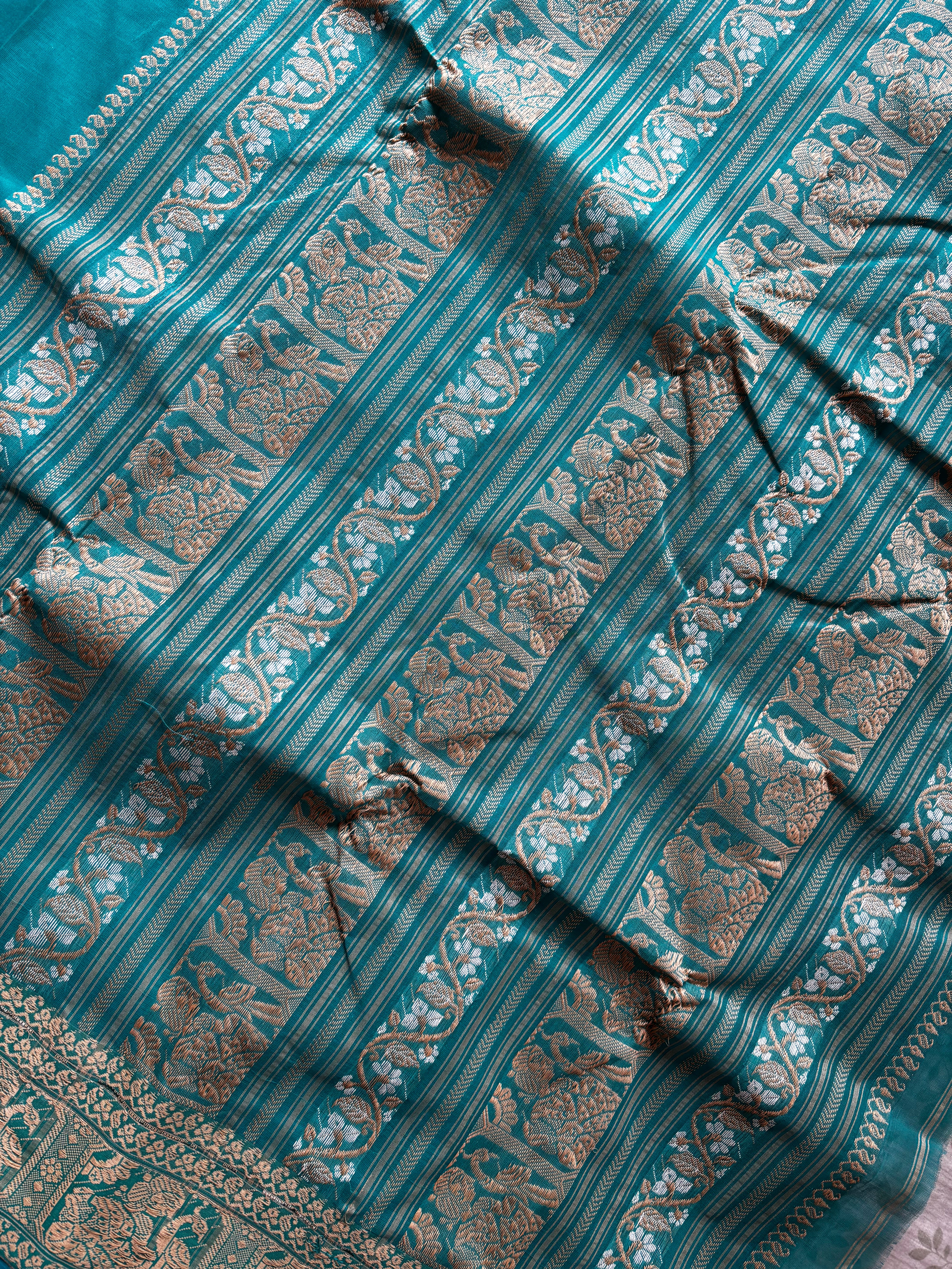 Handwoven Dark Aqua Blue Cotton Baluchari Saree