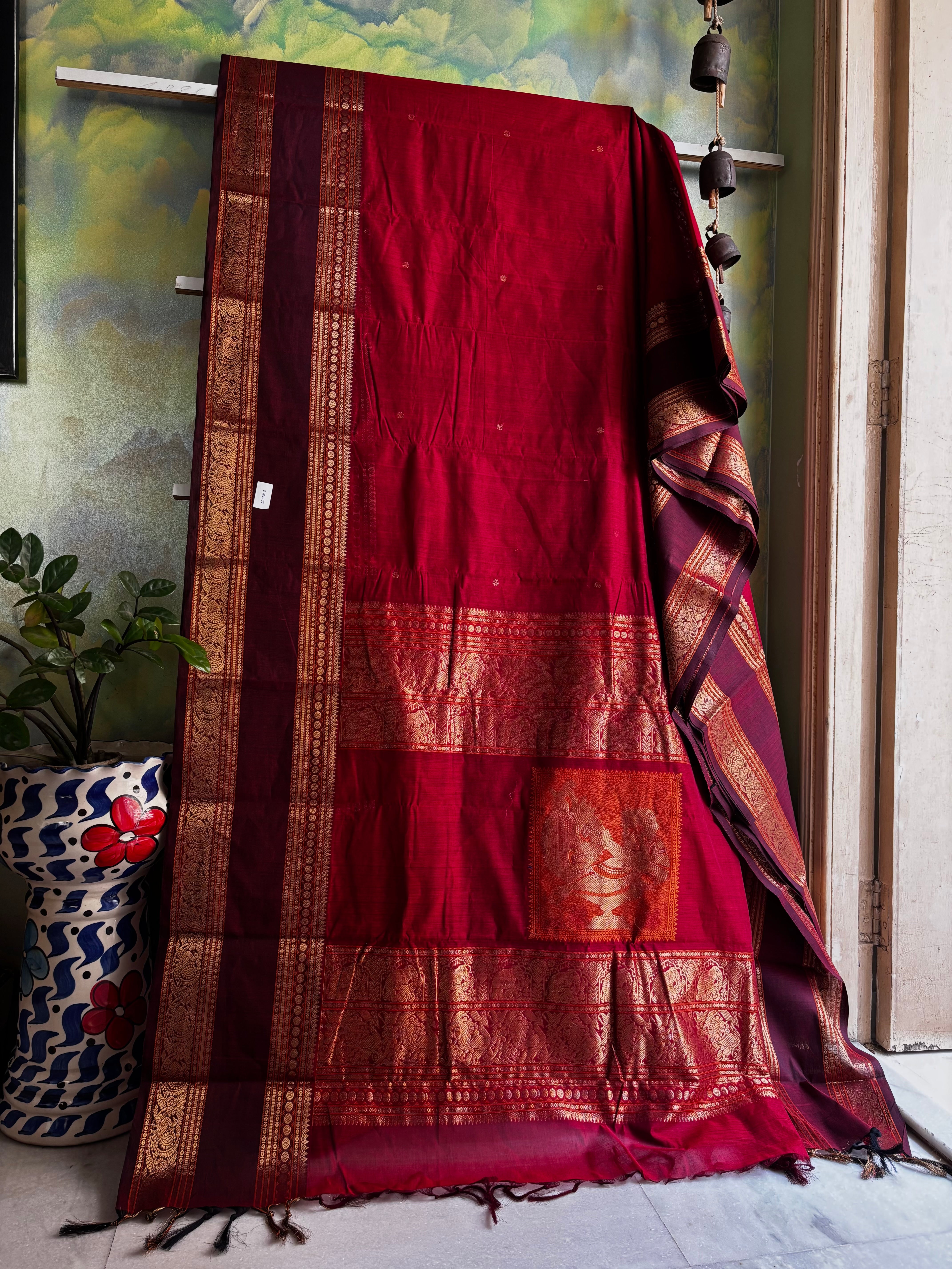 Handwoven Maroon Colour Kanchipuram Cotton Saree