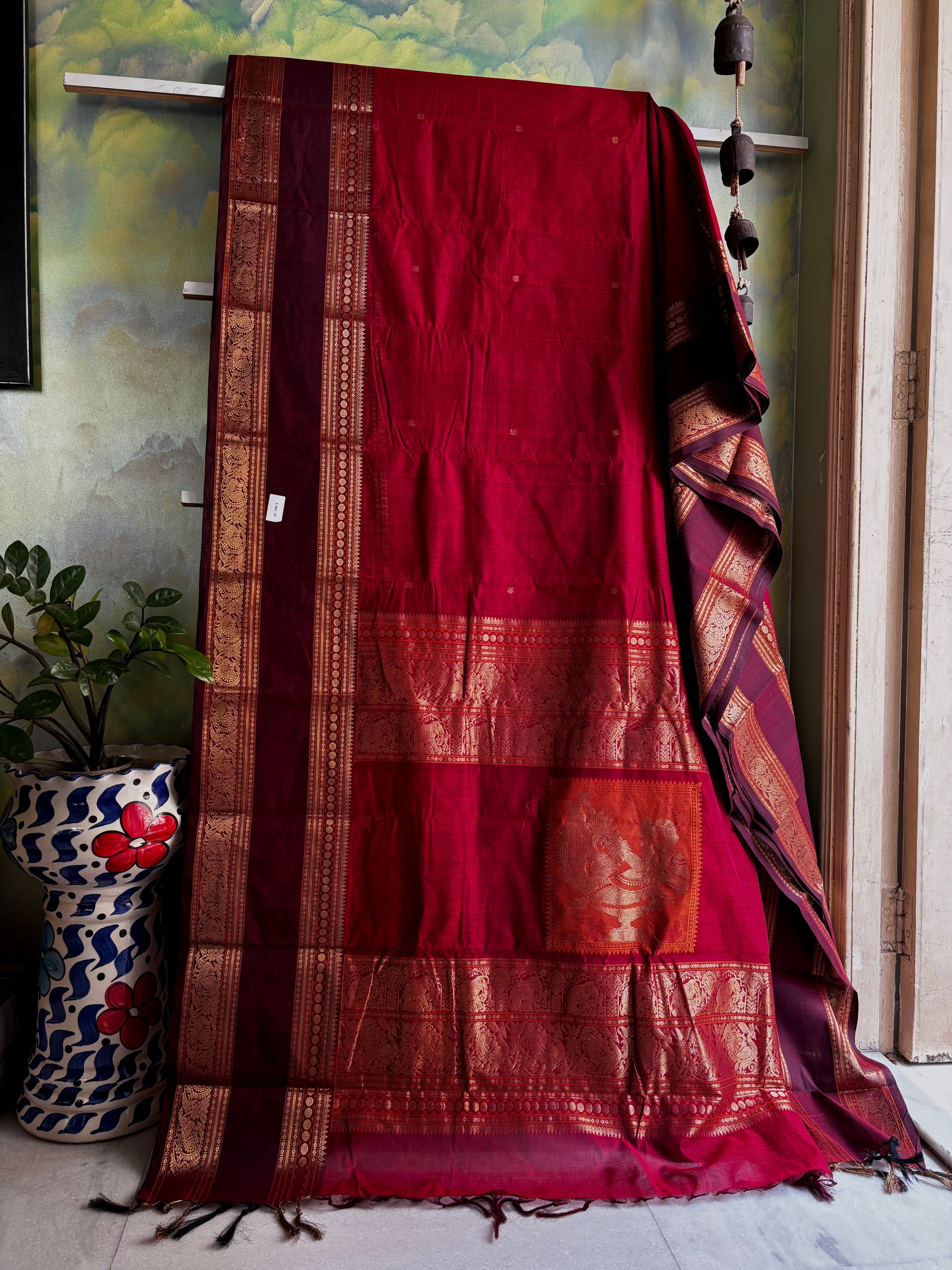 Handwoven Maroon Colour Kanchipuram Cotton Saree
