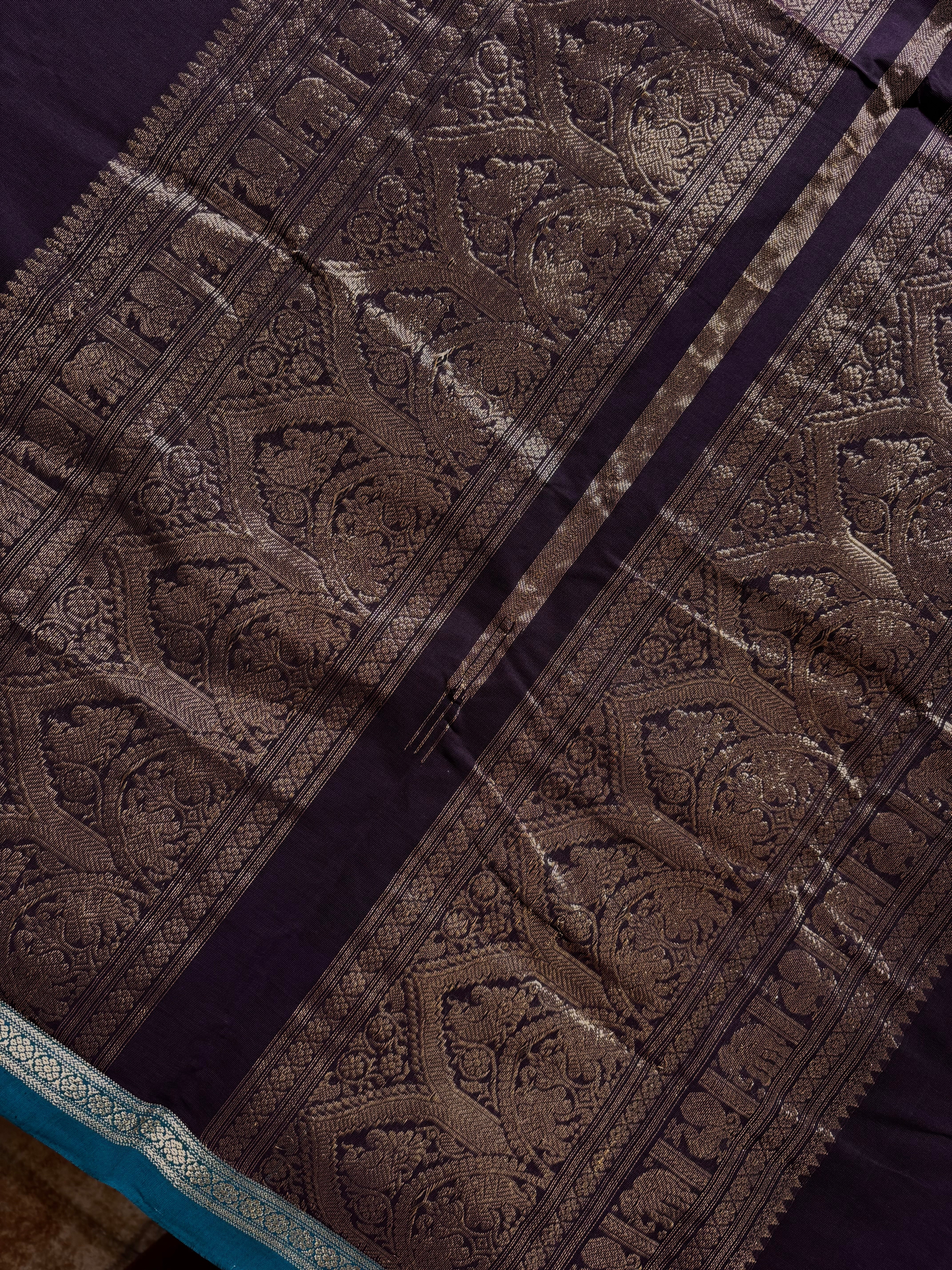 Handwoven Plum Colour Cotton Kanchipuram Saree