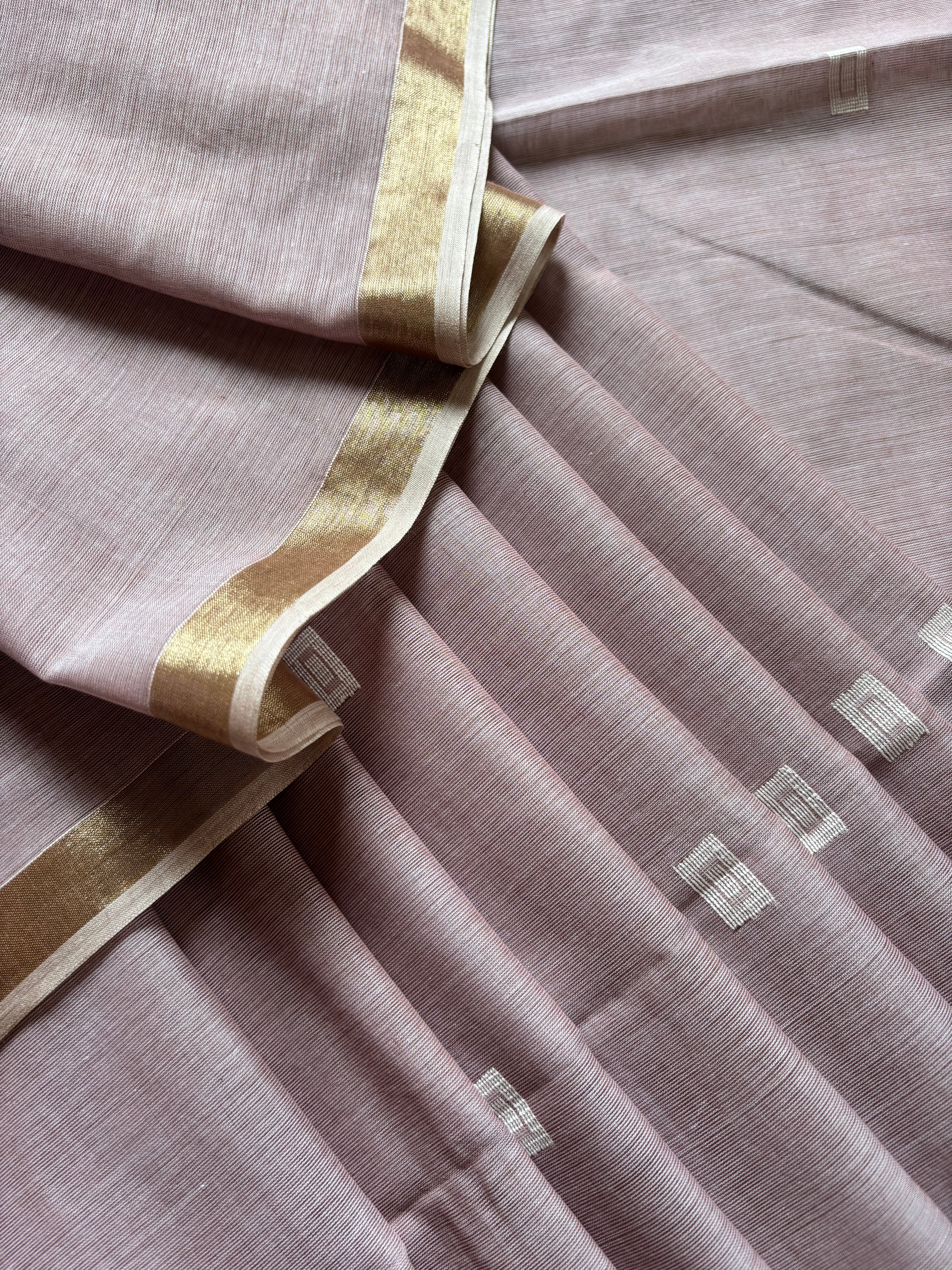 Handwoven Dusty Lavender Cotton Jamdani Saree