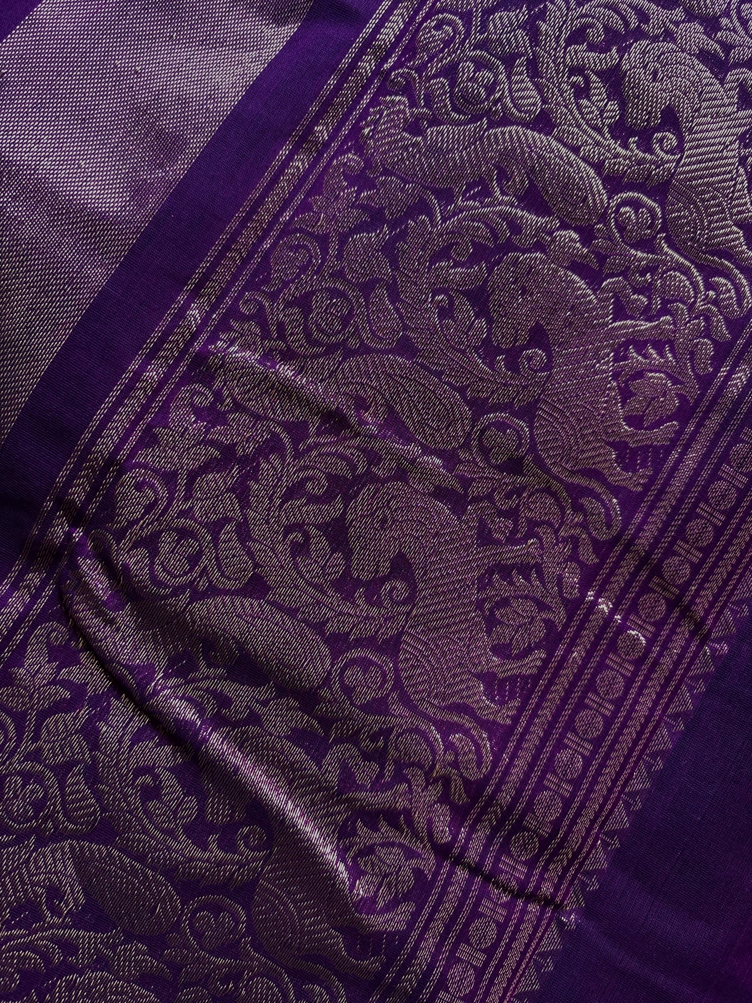 Handwoven Purple Colour Kanchipuram Cotton Saree