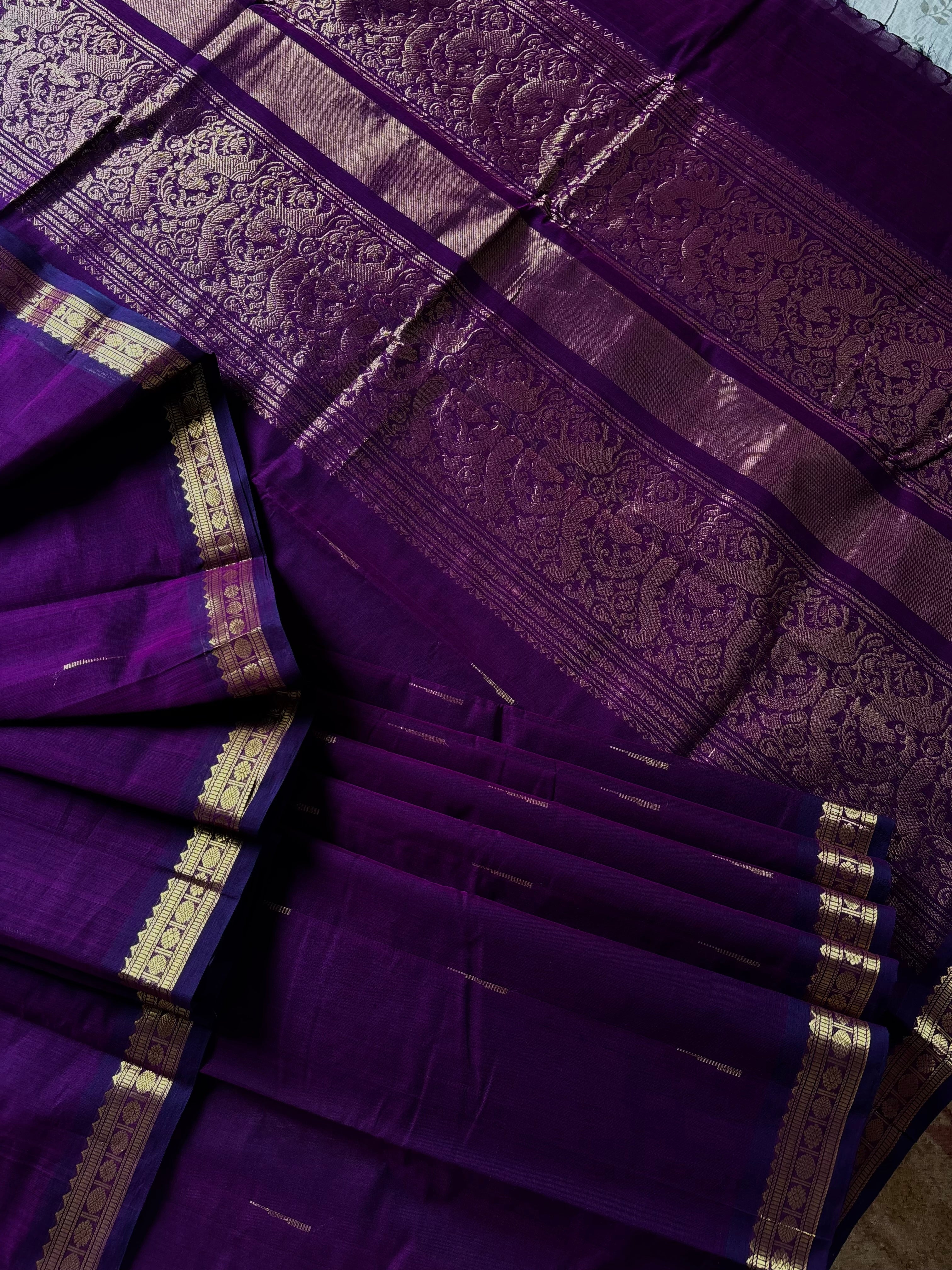 Handwoven Purple Colour Kanchipuram Cotton Saree